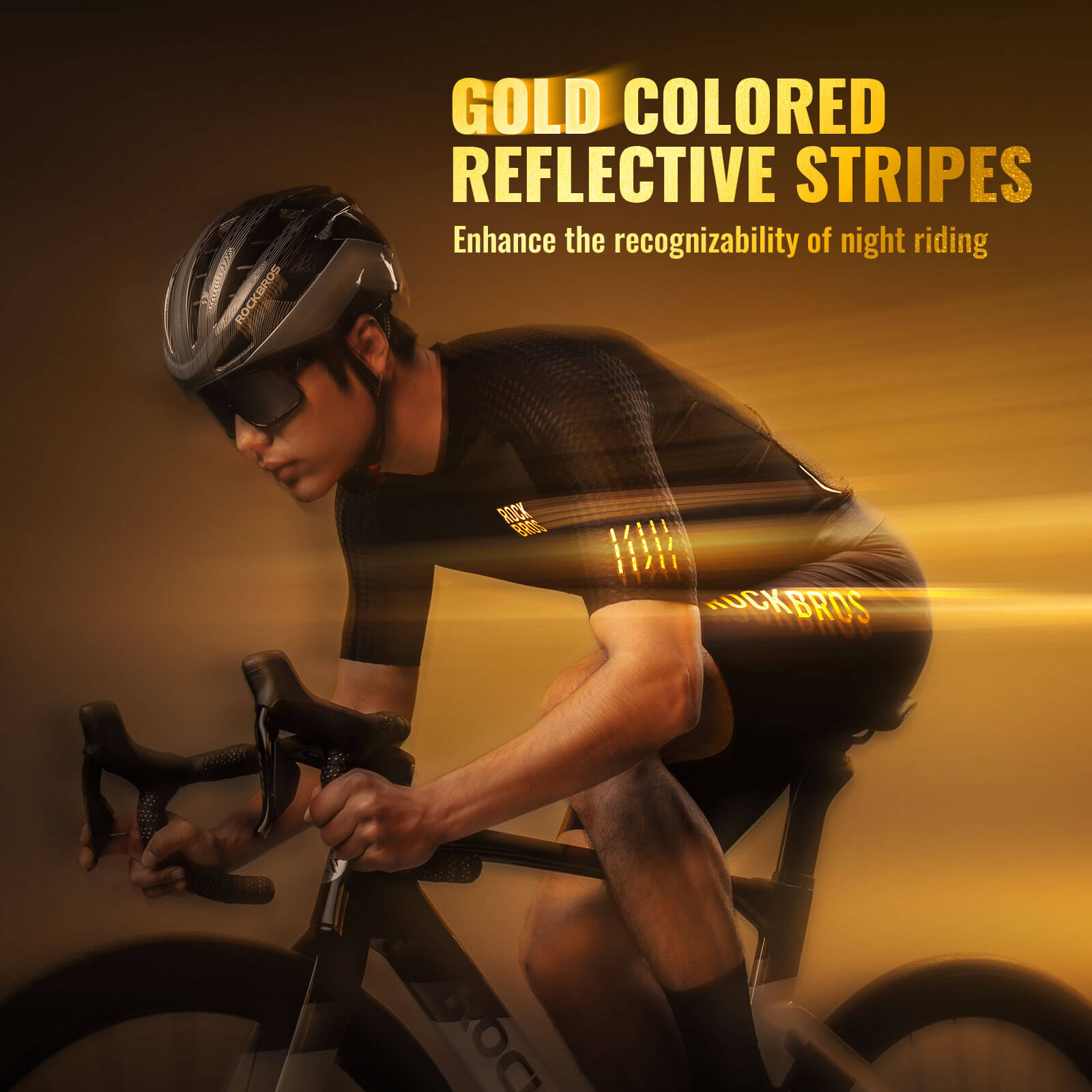 rockbros gold series short sleeve cycling jersey designed for summer rides, lightweight breathable bike jersey ideal for road cycling and training
#color_black