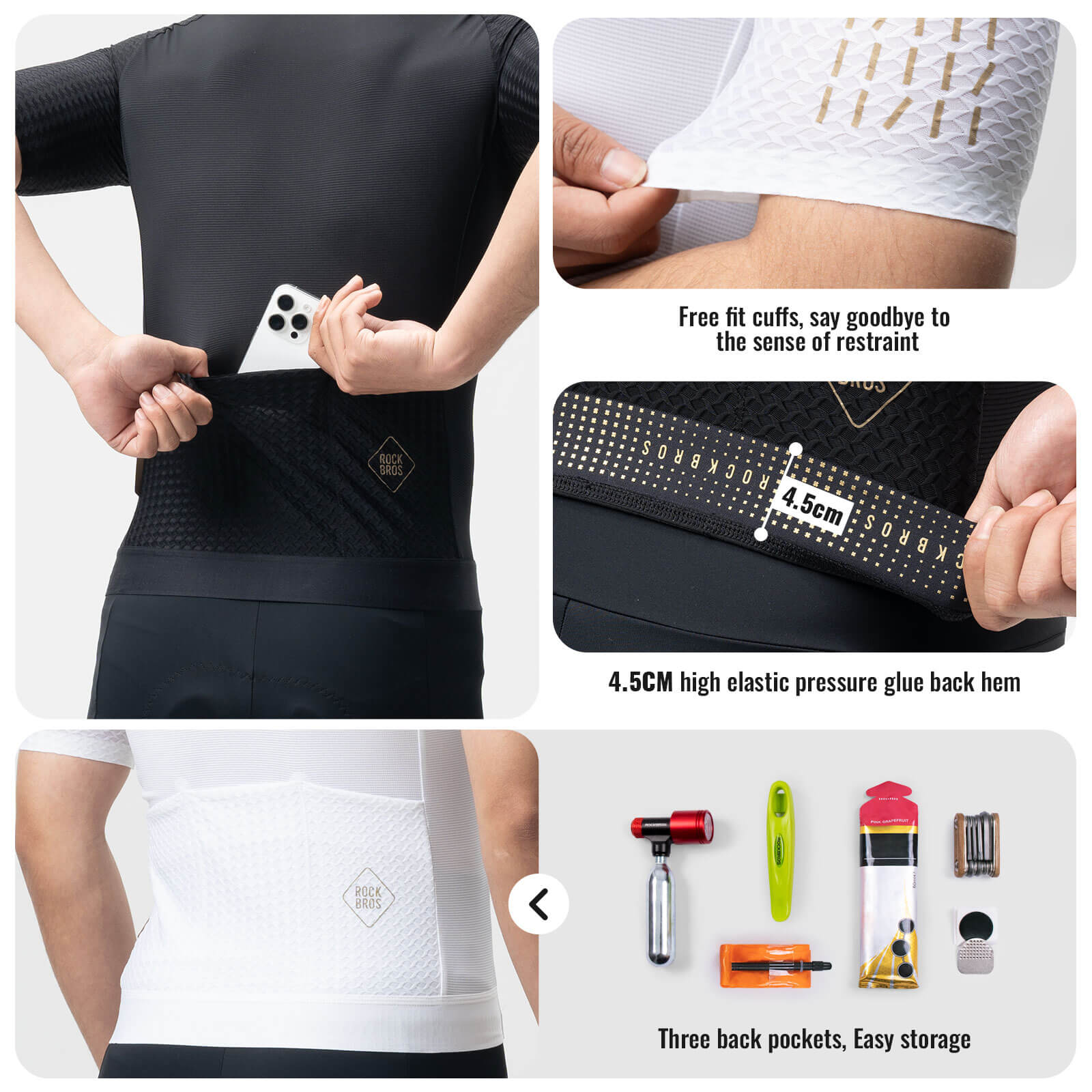 rockbros gold series short sleeve cycling jersey designed for summer rides, lightweight breathable bike jersey ideal for road cycling and training
#color_black
