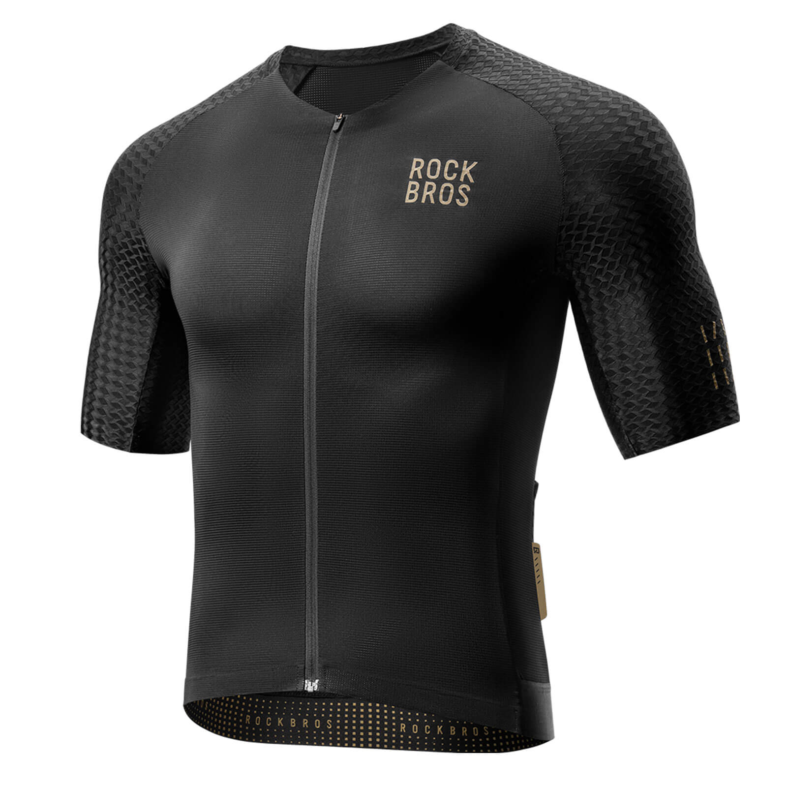 rockbros gold series short sleeve cycling jersey designed for summer rides, lightweight breathable bike jersey ideal for road cycling and training
#color_black