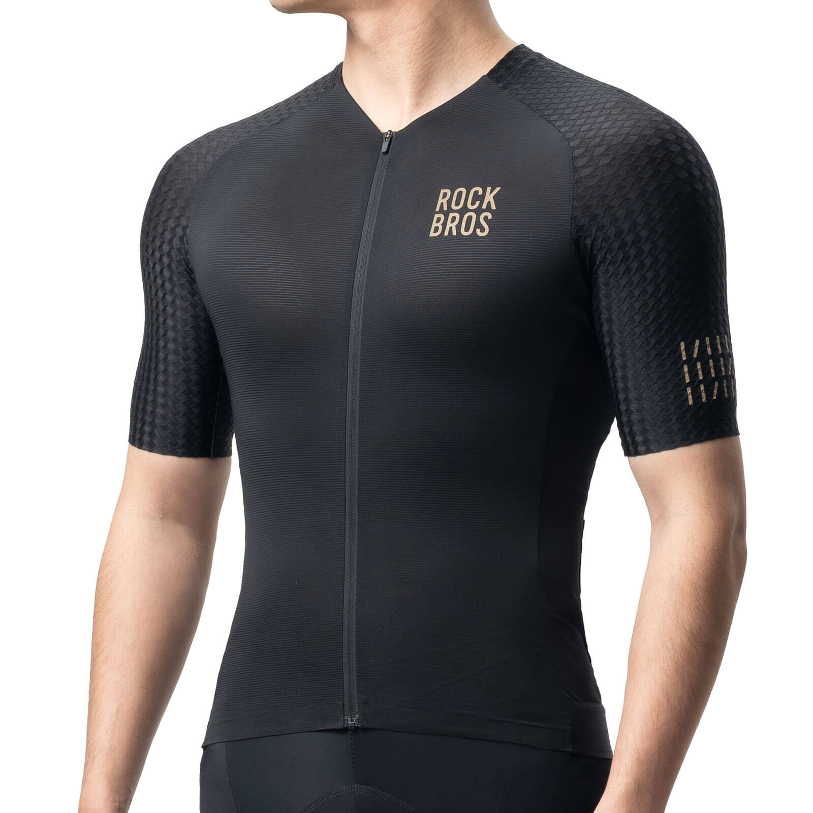 rockbros gold series short sleeve cycling jersey designed for summer rides, lightweight breathable bike jersey ideal for road cycling and training
#color_black