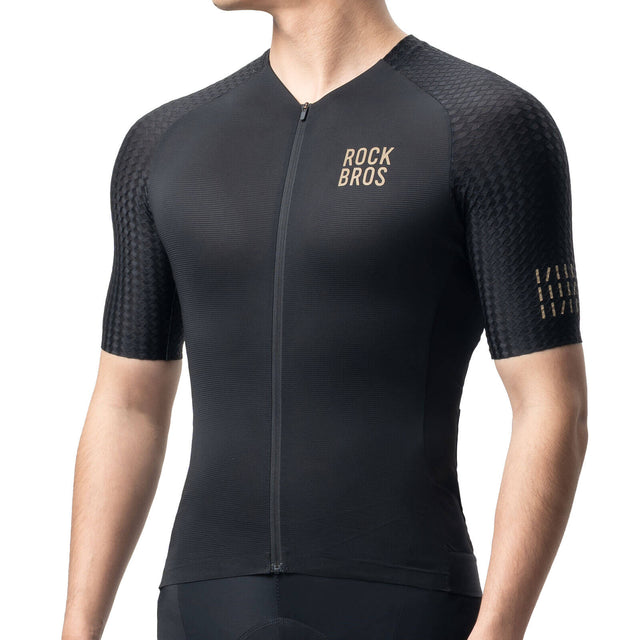 rockbros gold series short sleeve cycling jersey designed for summer rides, lightweight breathable bike jersey ideal for road cycling and training
#color_black