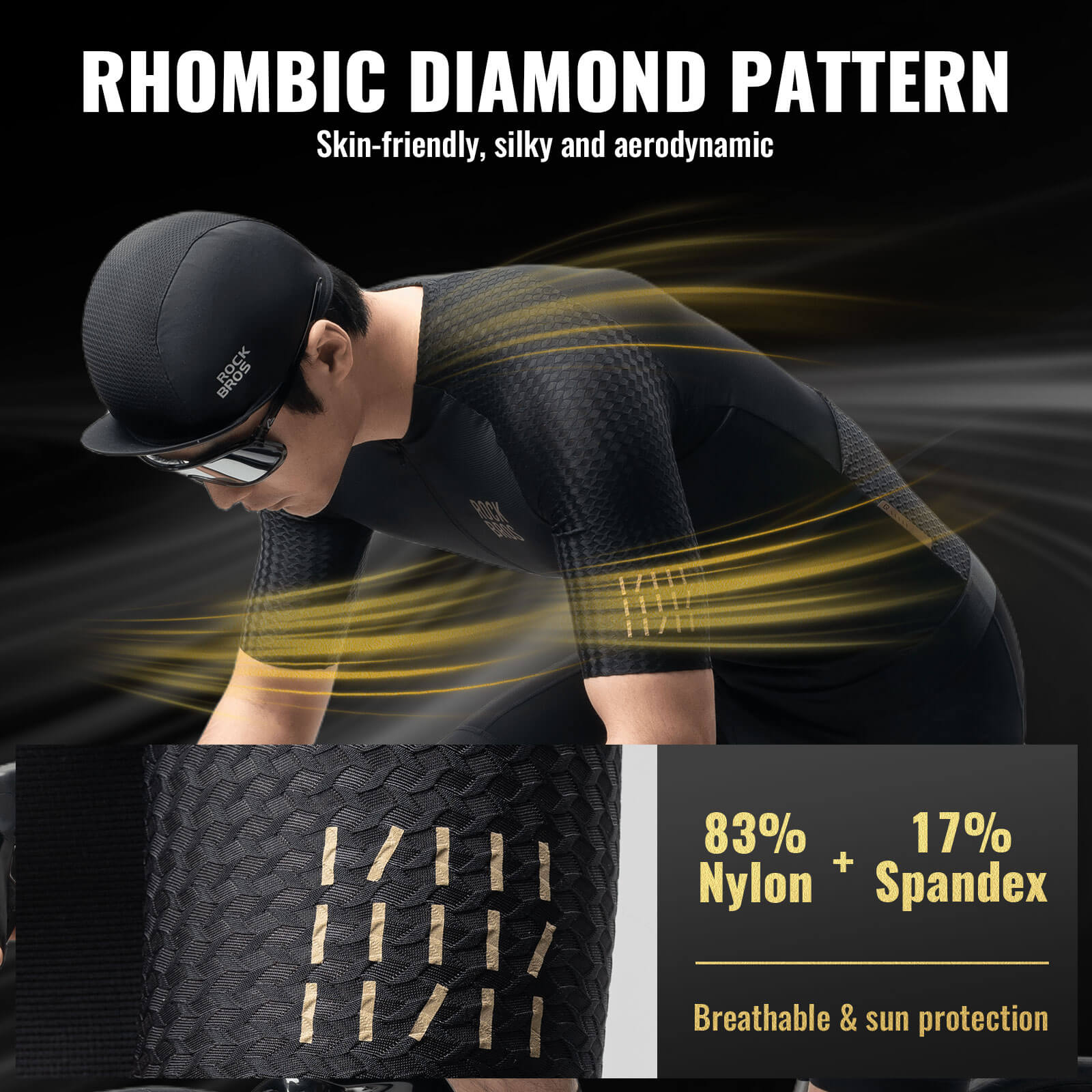 rockbros gold series short sleeve cycling jersey designed for summer rides, lightweight breathable bike jersey ideal for road cycling and training
#color_black