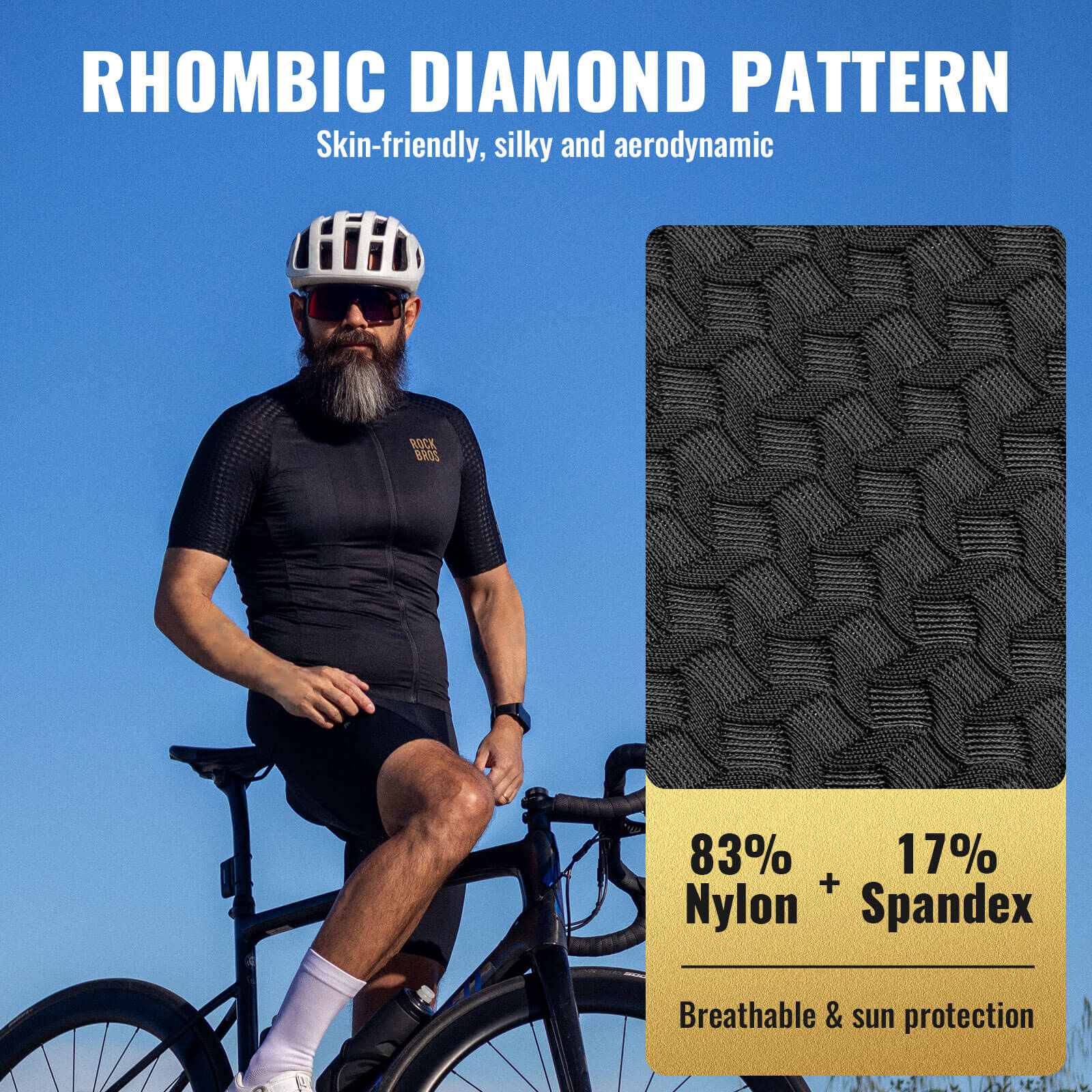 rockbros gold series short sleeve cycling jersey designed for summer rides, lightweight breathable bike jersey ideal for road cycling and training
#color_black