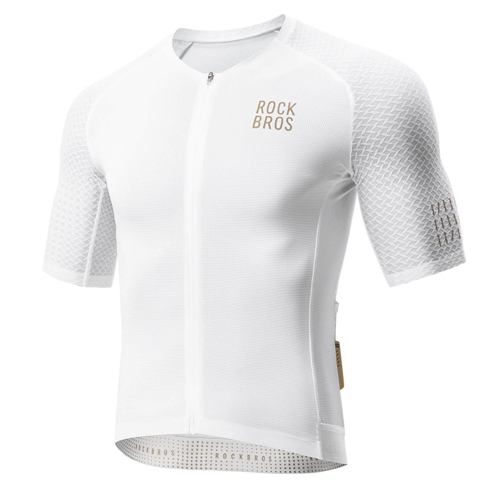 rockbros gold series short sleeve cycling jersey designed for summer rides, lightweight breathable bike jersey ideal for road cycling and training
#color_white