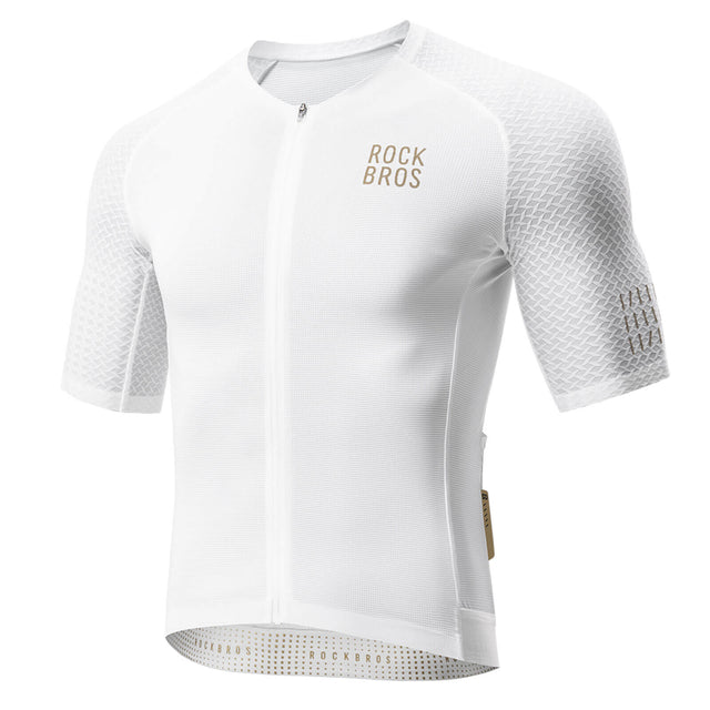 rockbros gold series short sleeve cycling jersey designed for summer rides, lightweight breathable bike jersey ideal for road cycling and training
#color_white
