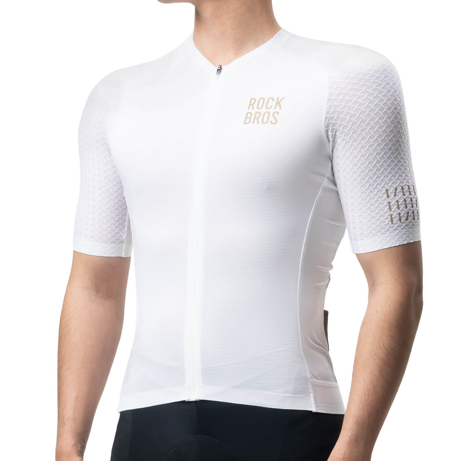 rockbros gold series short sleeve cycling jersey designed for summer rides, lightweight breathable bike jersey ideal for road cycling and training
#color_white
