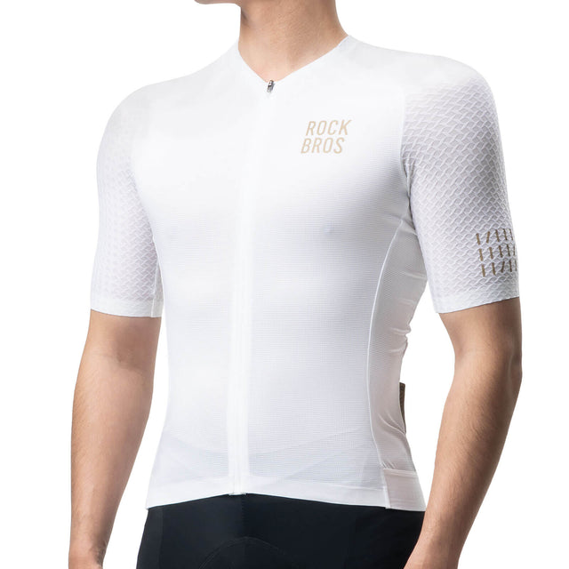 rockbros gold series short sleeve cycling jersey designed for summer rides, lightweight breathable bike jersey ideal for road cycling and training
#color_white
