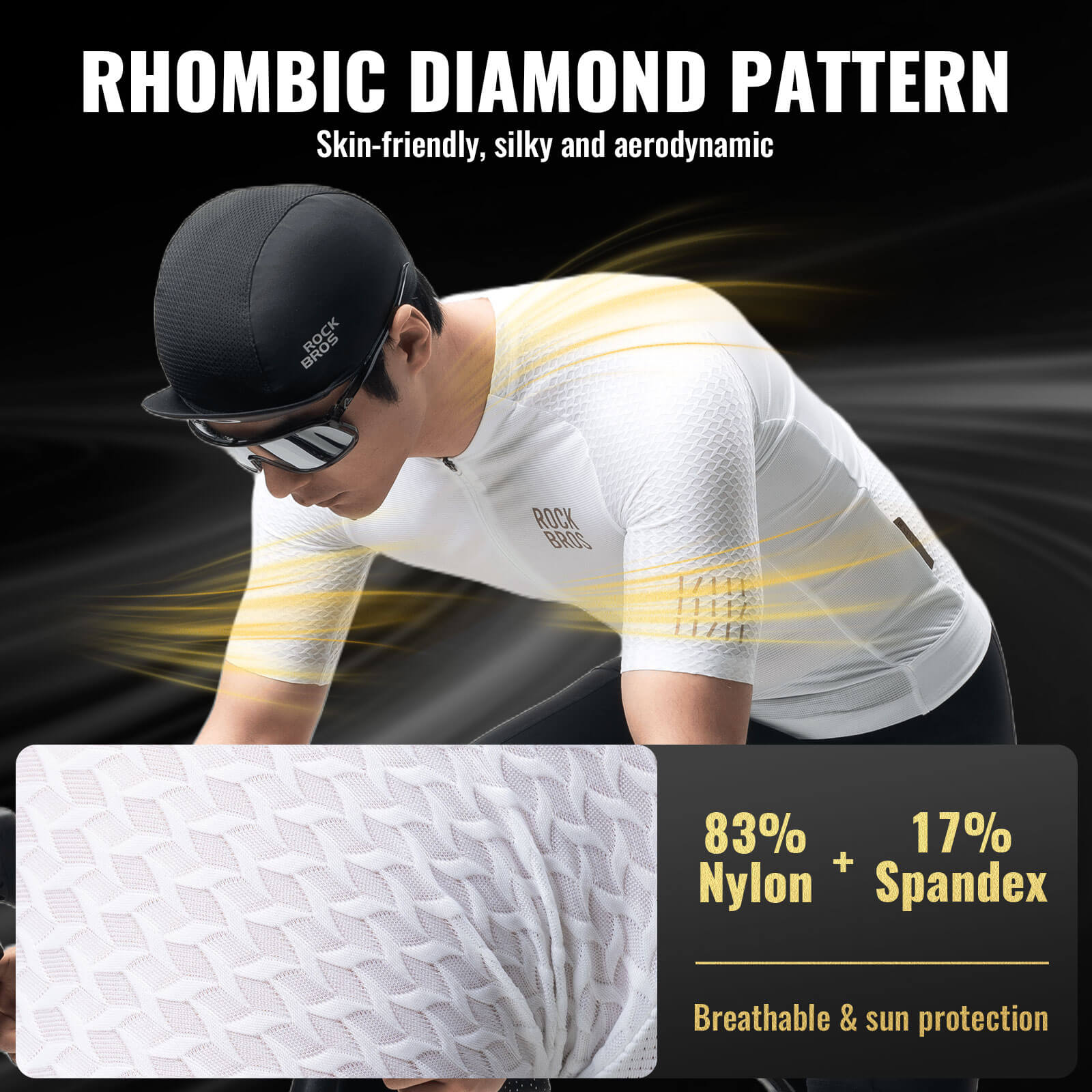 rockbros gold series short sleeve cycling jersey designed for summer rides, lightweight breathable bike jersey ideal for road cycling and training
#color_white