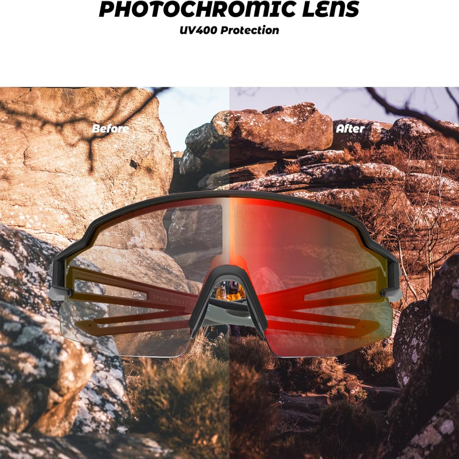 rockbros photochromic cycling glasses with uv protection#color_Black frame with photochromic red lens