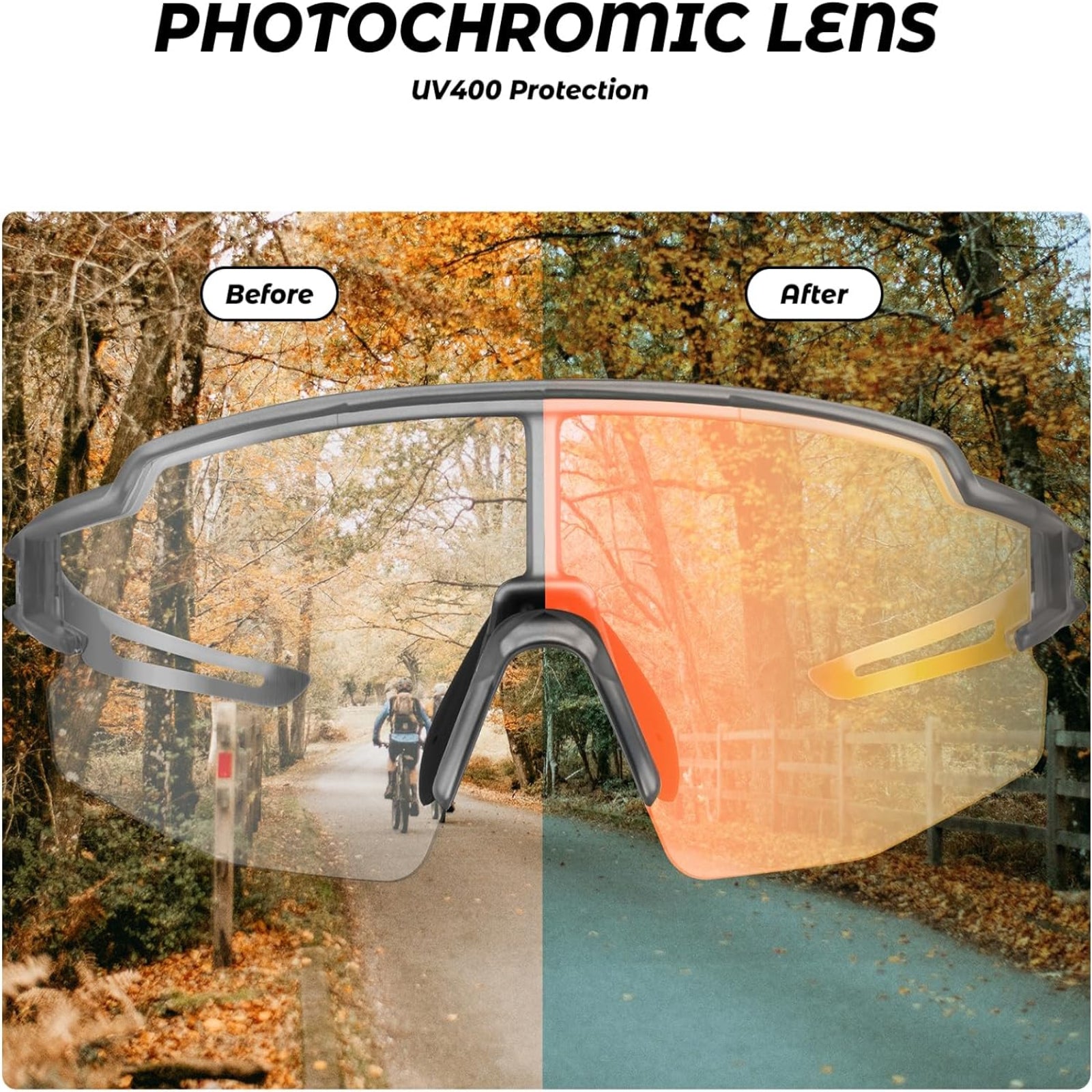 rockbros outdoor photochromic sunglasses #color_White frame with photochromic red lens
