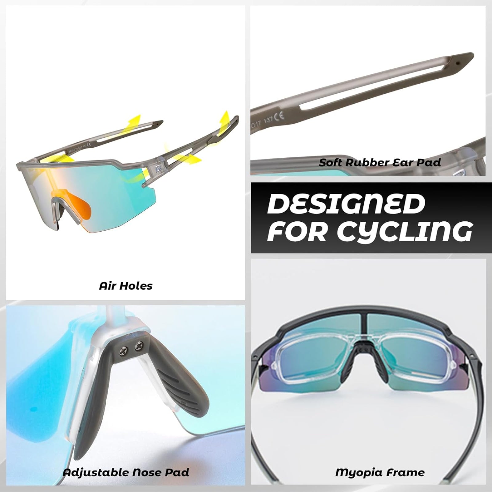 rockbros outdoor photochromic sunglasses #color_White frame with photochromic red lens