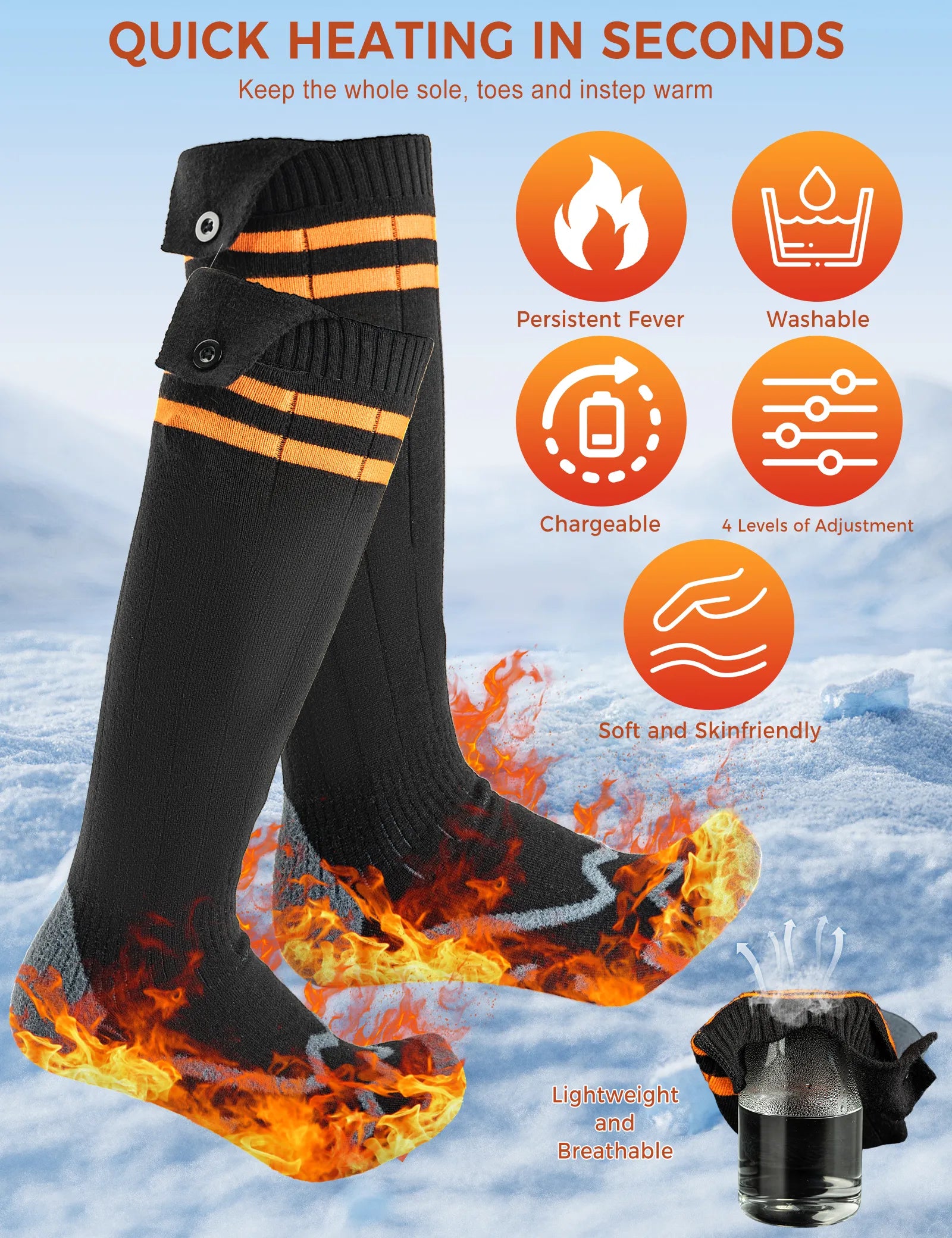 ROCKBROS Rechargeable Heated Socks with 5000mAh Battery Pack, Winter Electric Thermal Socks for Men and Women