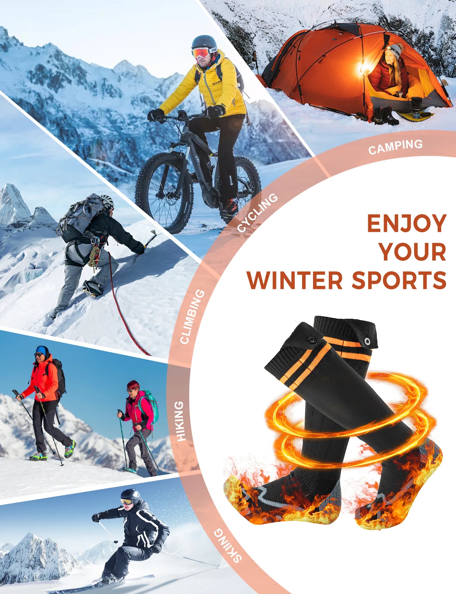 ROCKBROS Rechargeable Heated Socks with 5000mAh Battery Pack, Winter Electric Thermal Socks for Men and Women