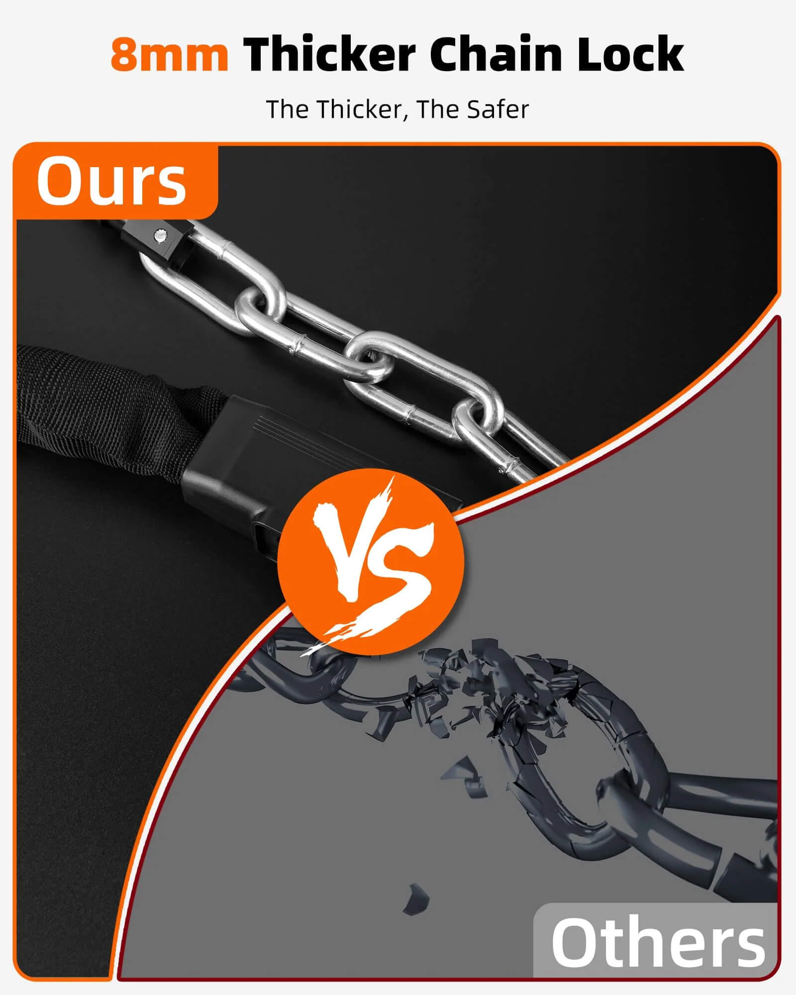 ROCKBROS high-security heavy-duty bike chain lock with 2 keys, durable steel links for bicycle protection.