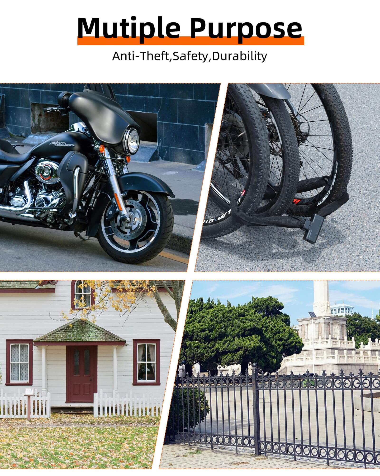 ROCKBROS high-security heavy-duty bike chain lock with 2 keys, durable steel links for bicycle protection.