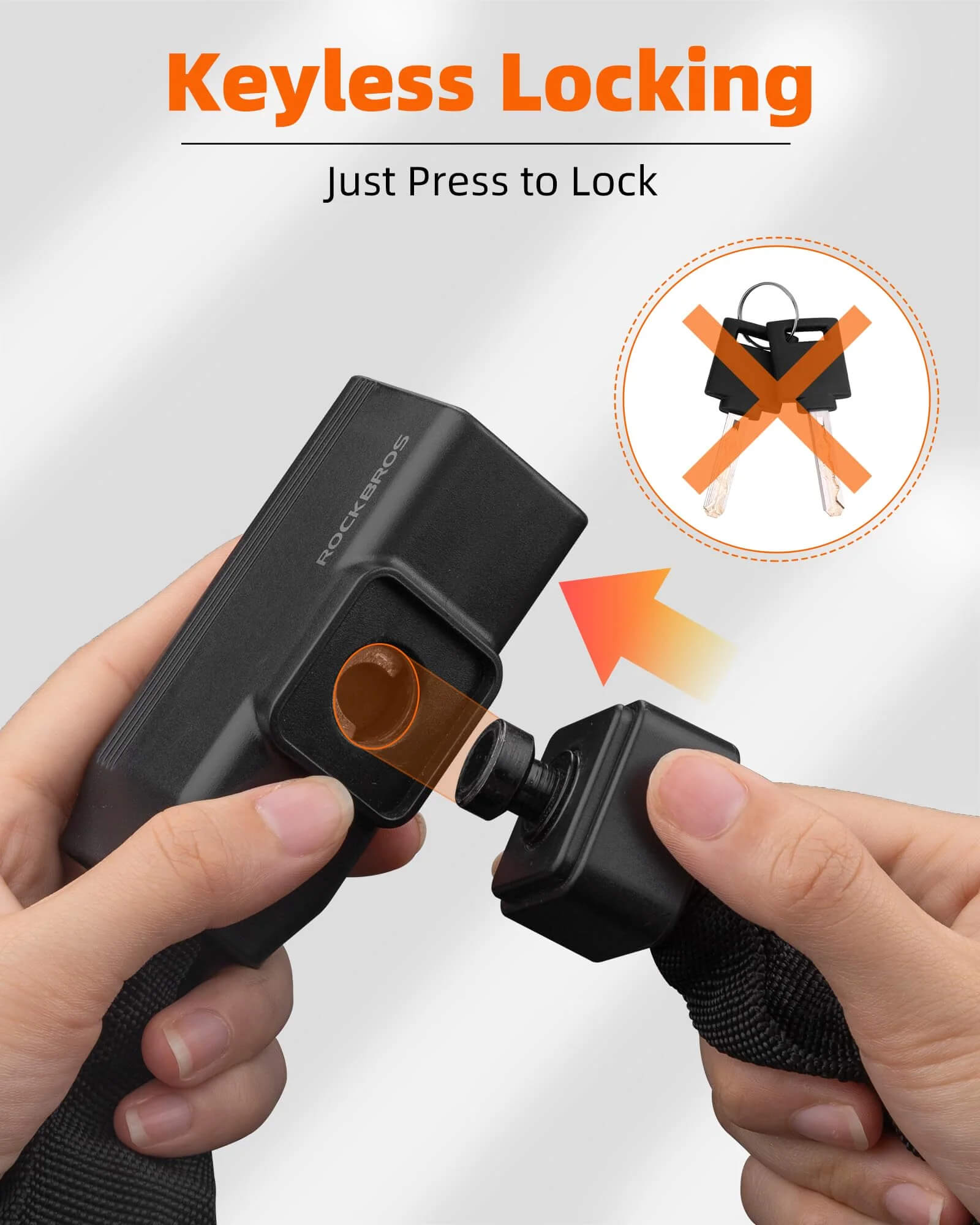 ROCKBROS high-security heavy-duty bike chain lock with 2 keys, durable steel links for bicycle protection.