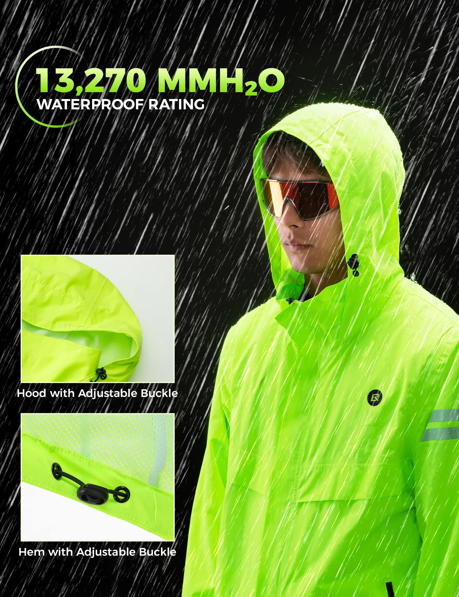 Rockbros Fully Sealed Rainproof Cycling Jacket in Hi-Vis Yellow - Professional Waterproof Rain Gear for Cyclists.
