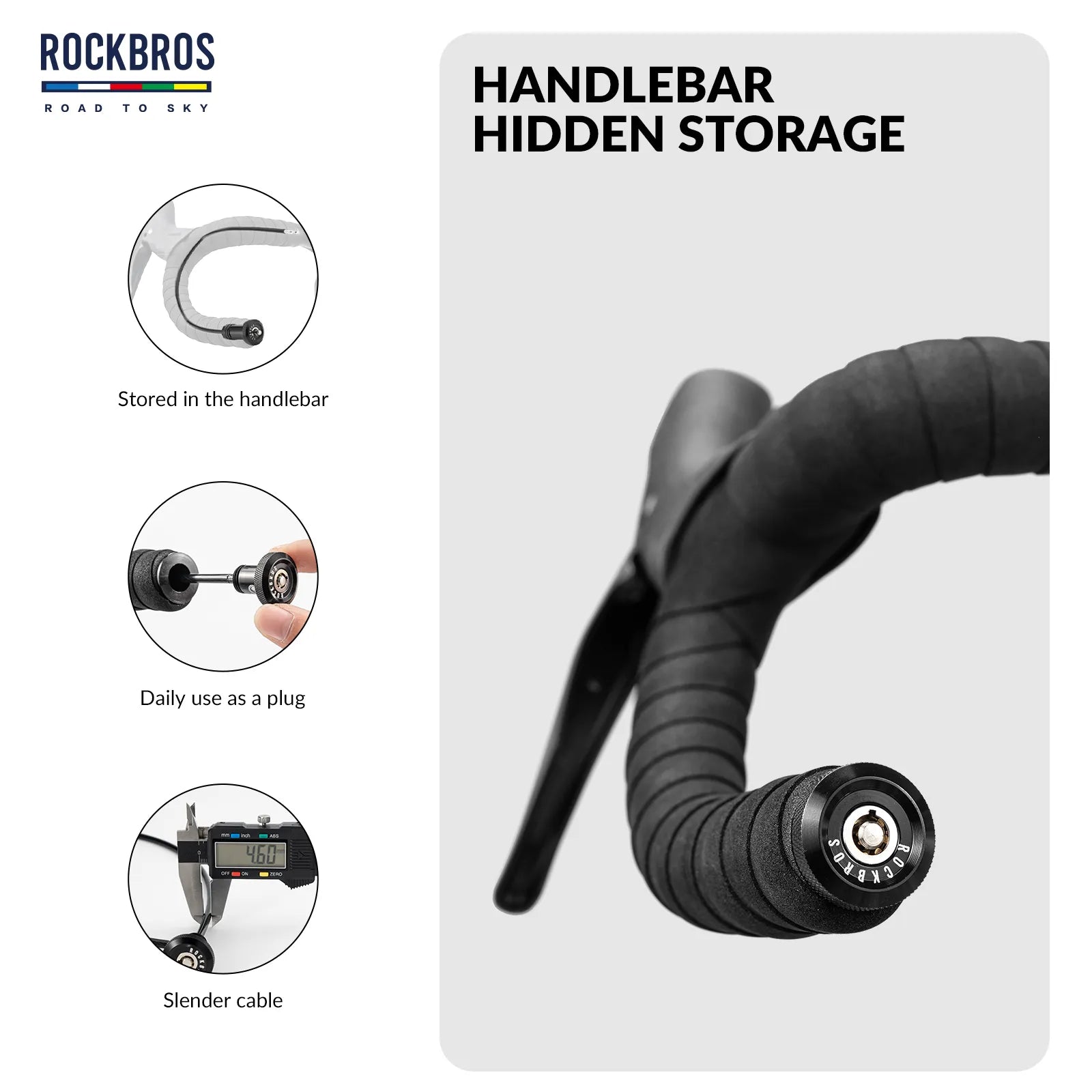 ROCKBROS hidden bar end bike cable lock fully concealed inside a bicycle handlebar grip.