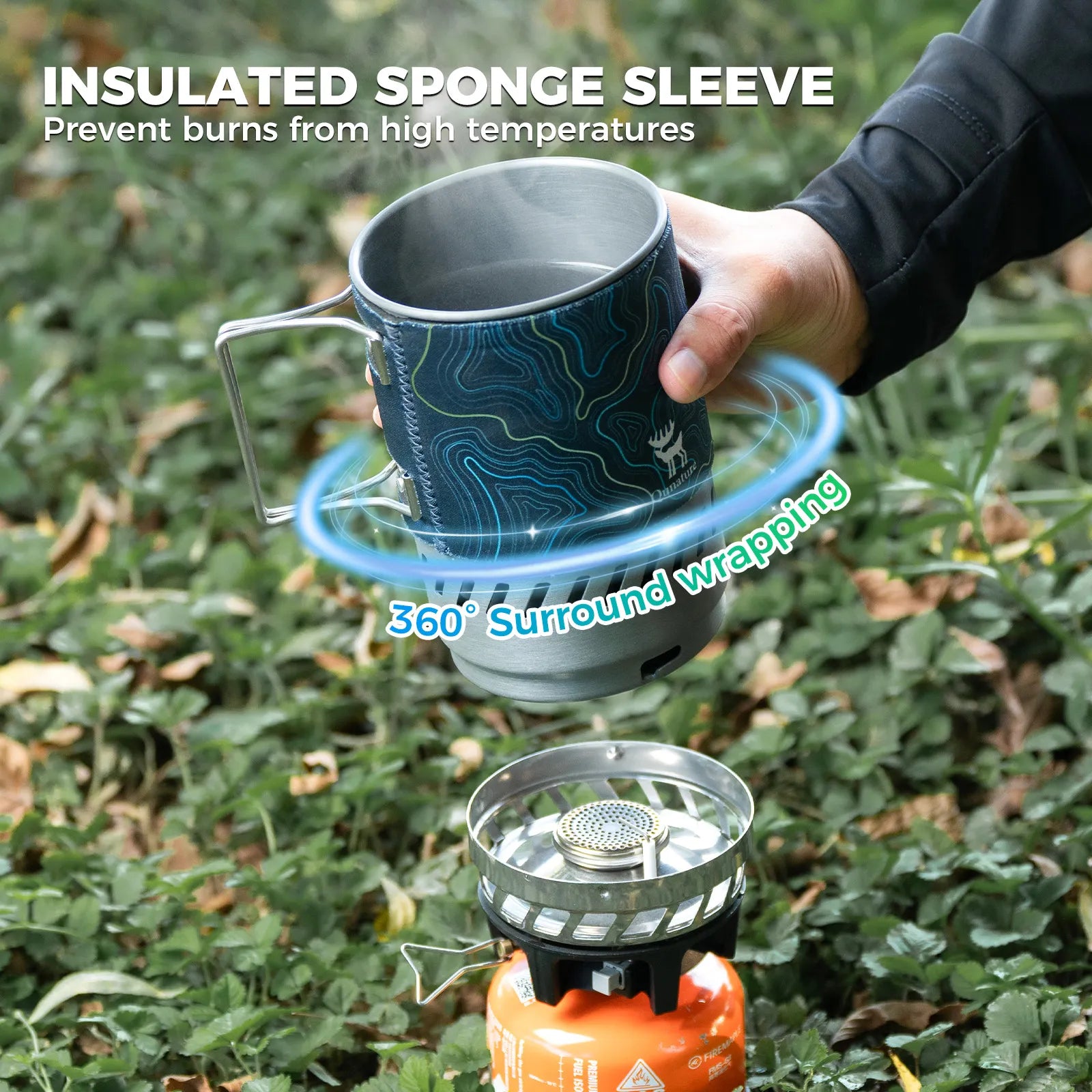 Qunature Portable High-Efficiency Camping Stove System with Integrated Pot for Hiking.
#color_khaki