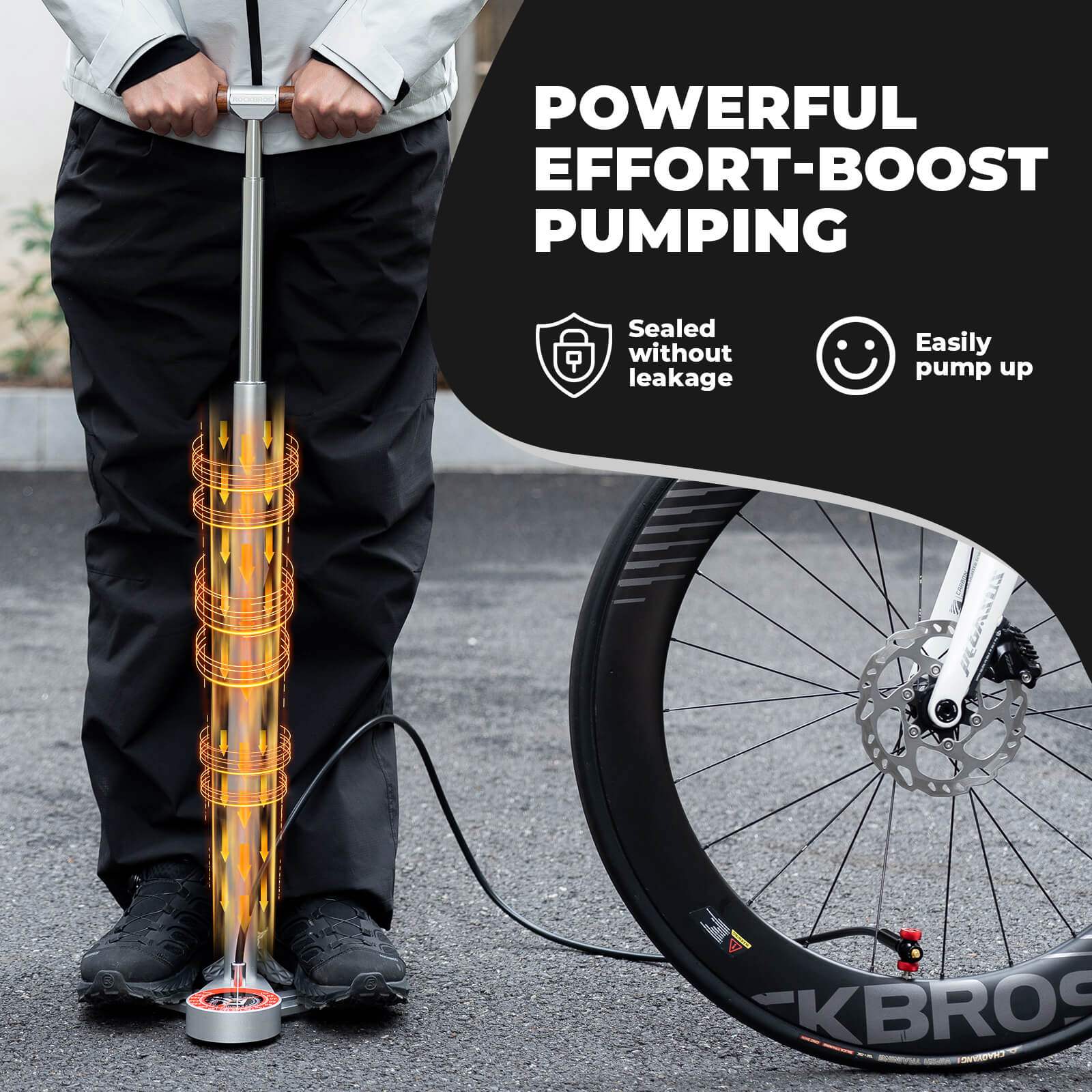 rockbros aluminium high pressure bike floor pump for road and mountain bikes.
#color_black