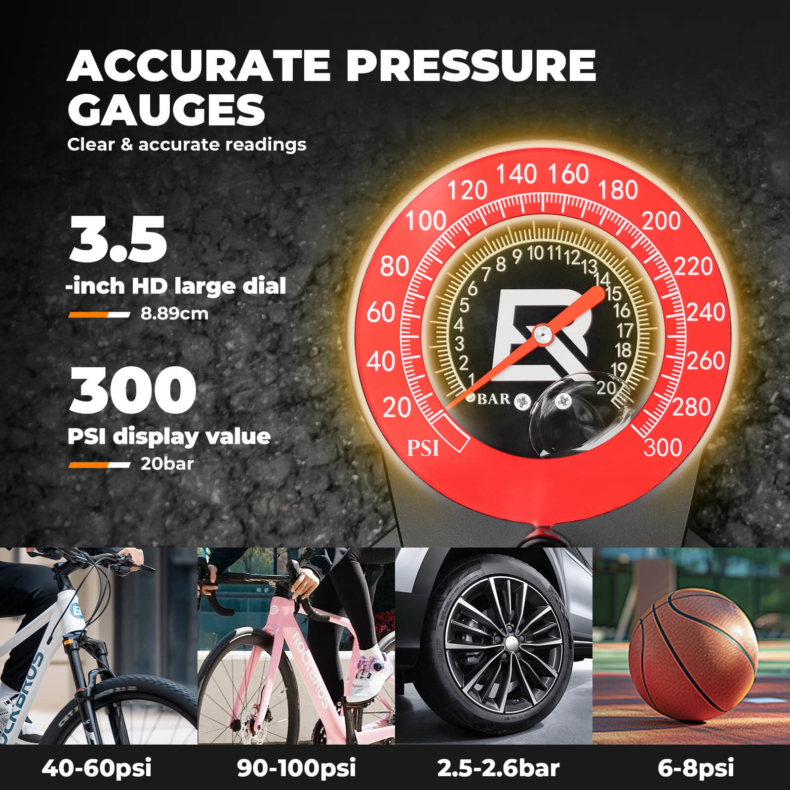 rockbros aluminium high pressure bike floor pump for road and mountain bikes.
#color_silver