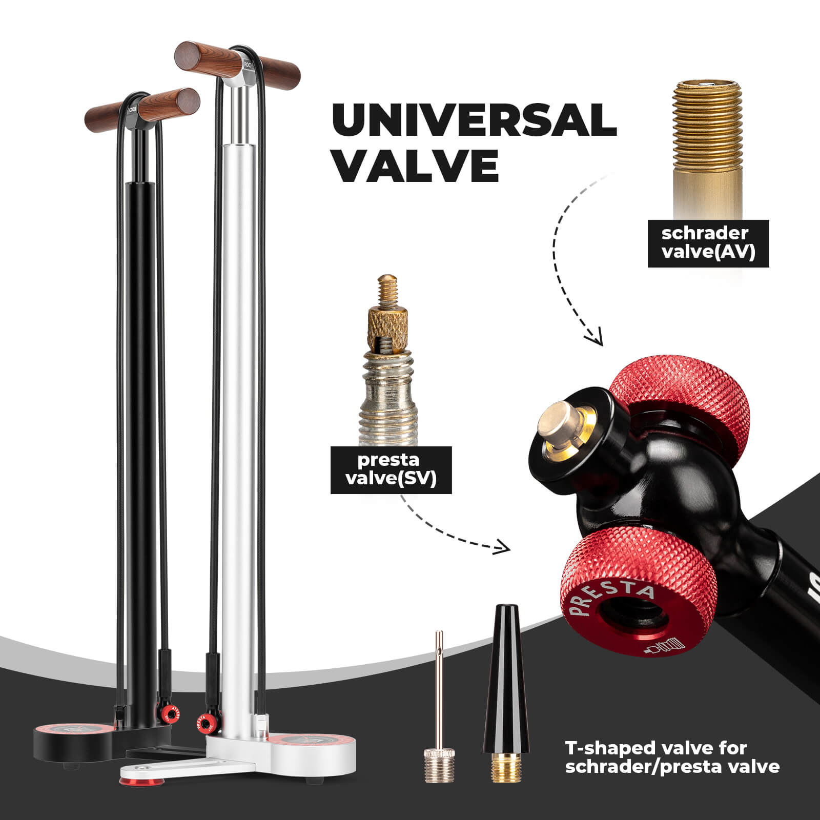 rockbros aluminium high pressure bike floor pump for road and mountain bikes.
#color_silver