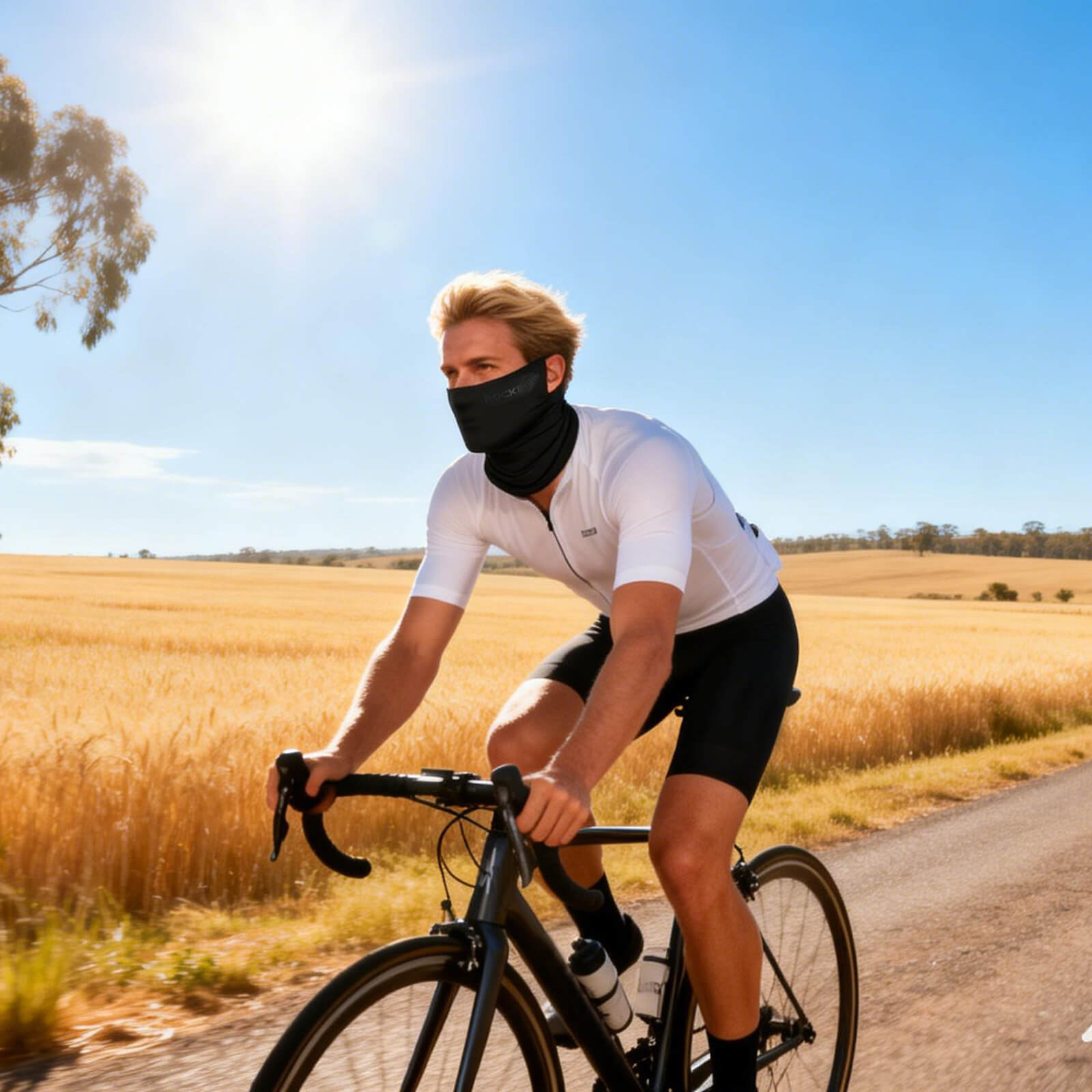 rockbros ice silk breathable face mask with UV protection for summer outdoor use.