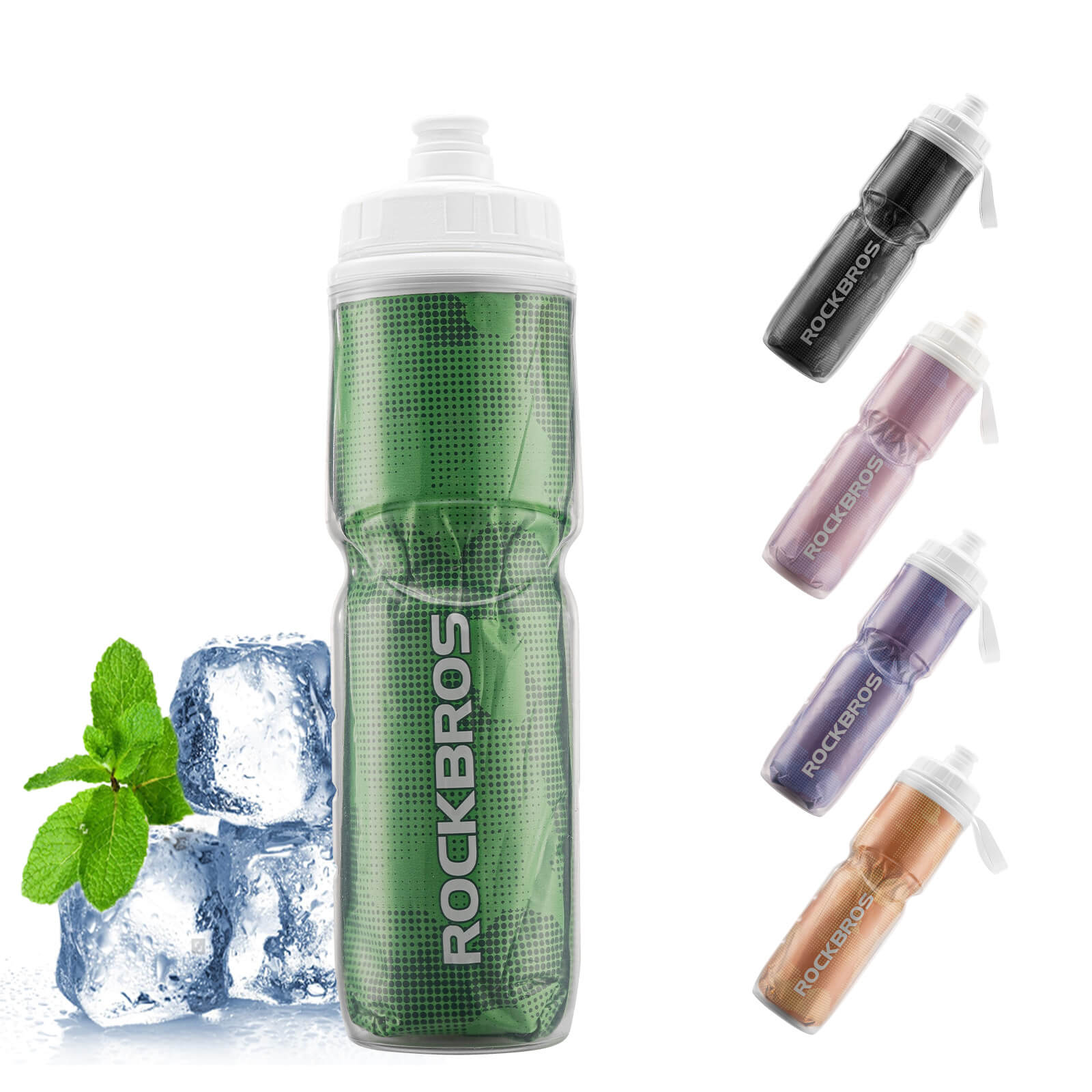 rockbros insulated cycling water bottle for outdoor rides.
#color_green