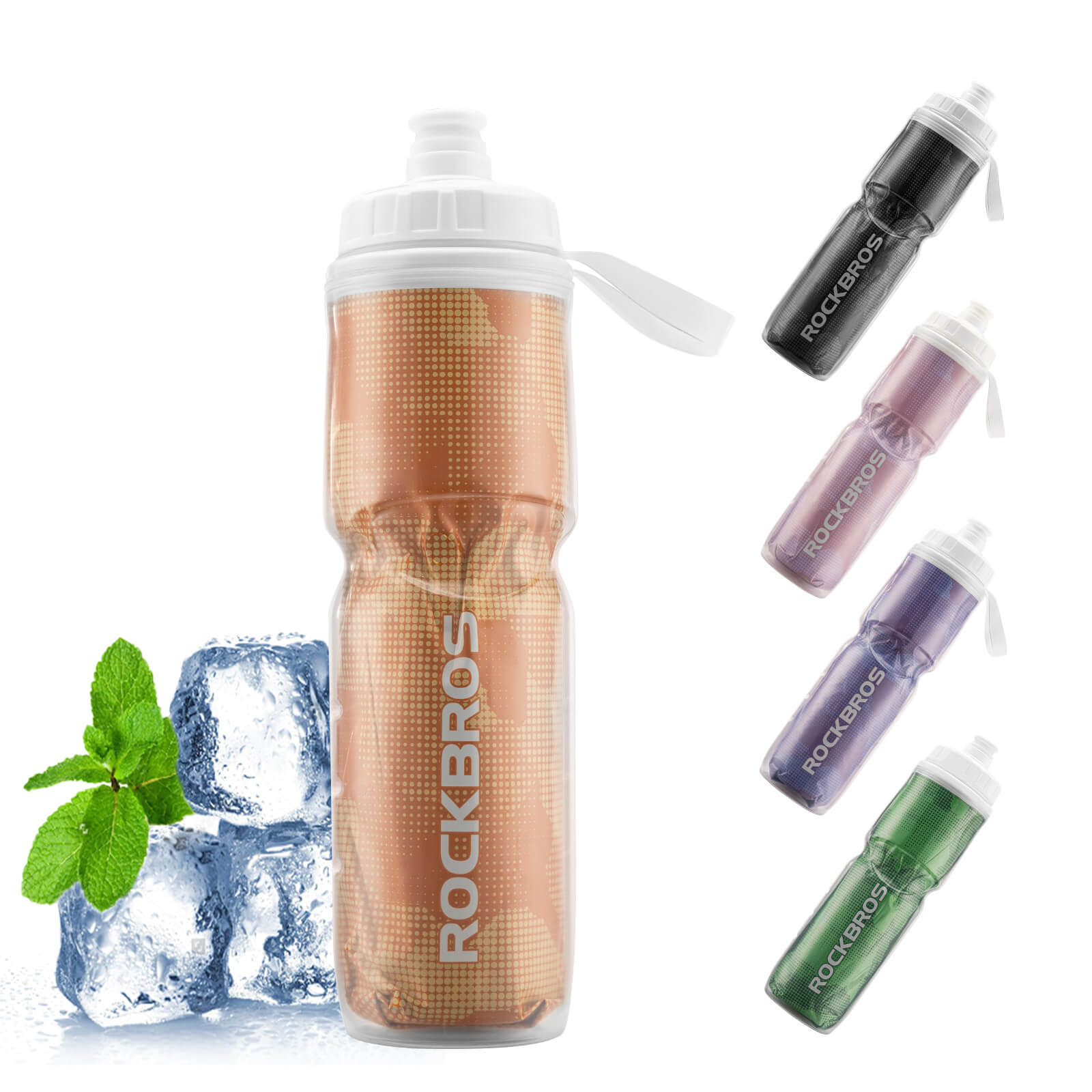 rockbros insulated cycling water bottle for outdoor rides.
#color_orange