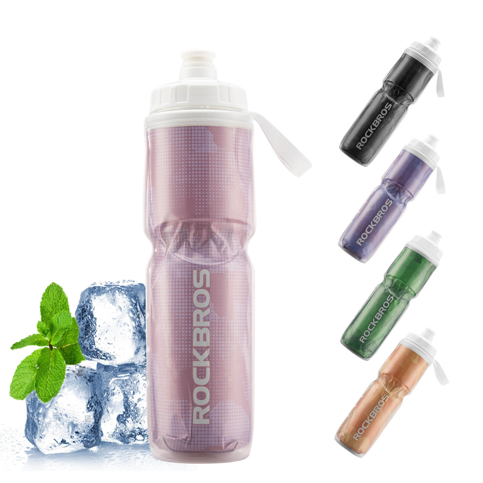 rockbros insulated cycling water bottle for outdoor rides.
#color_pink