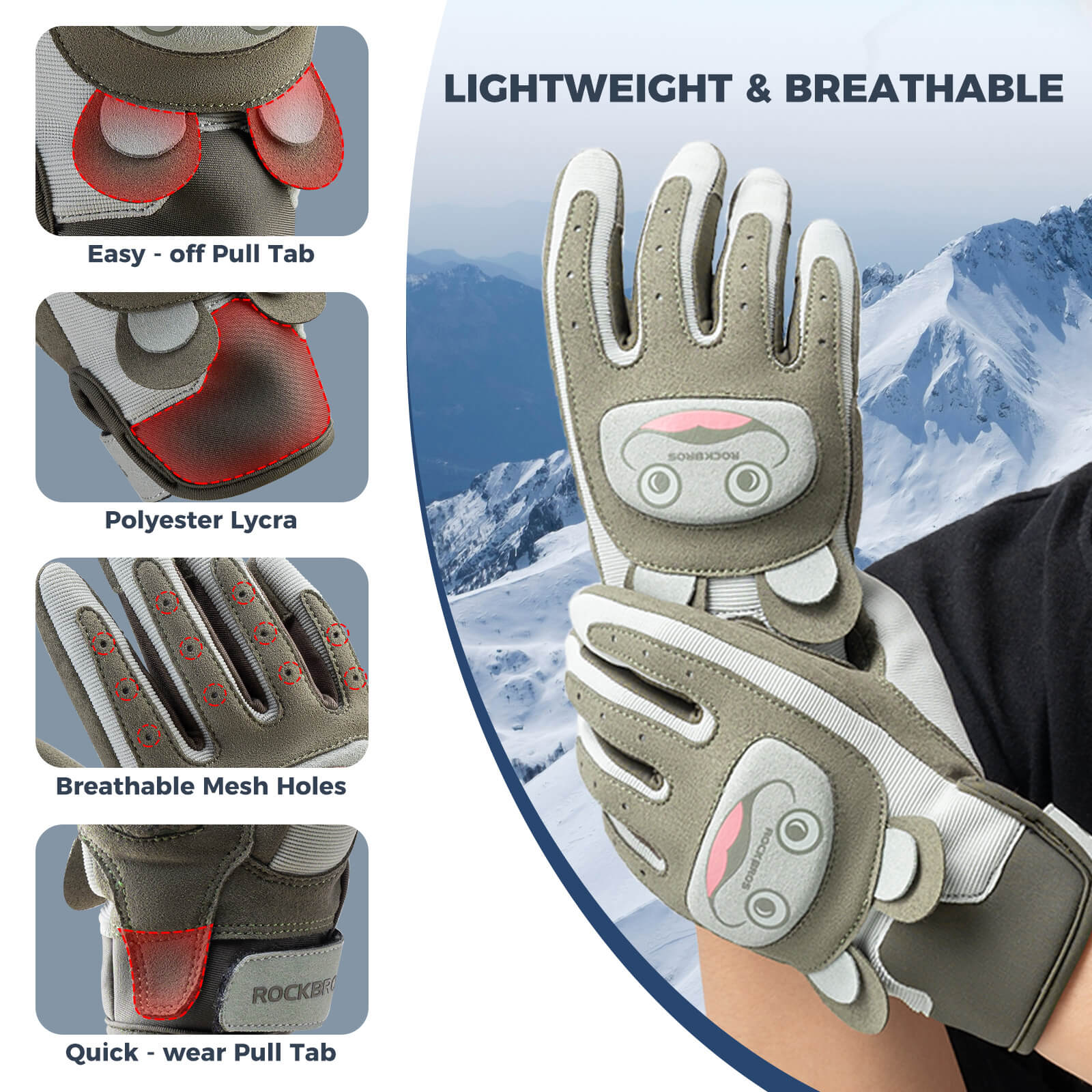 rockbros kids anti-slip full finger cycling gloves for children riding bikes.
#color_green