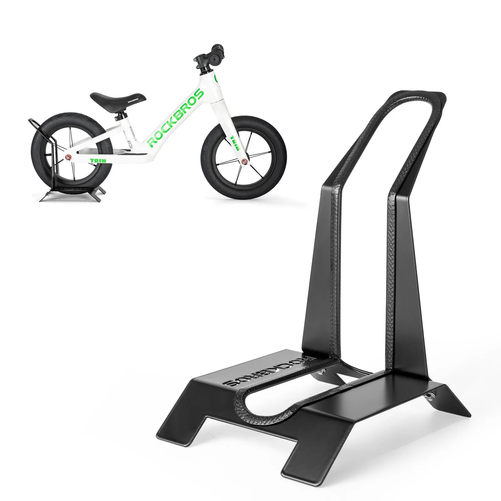 Rockbros L-Shape Kids Bike Stand - Portable Floor Parking Rack for 12" Bicycles, Scooters and Balance Bikes.
#color_black