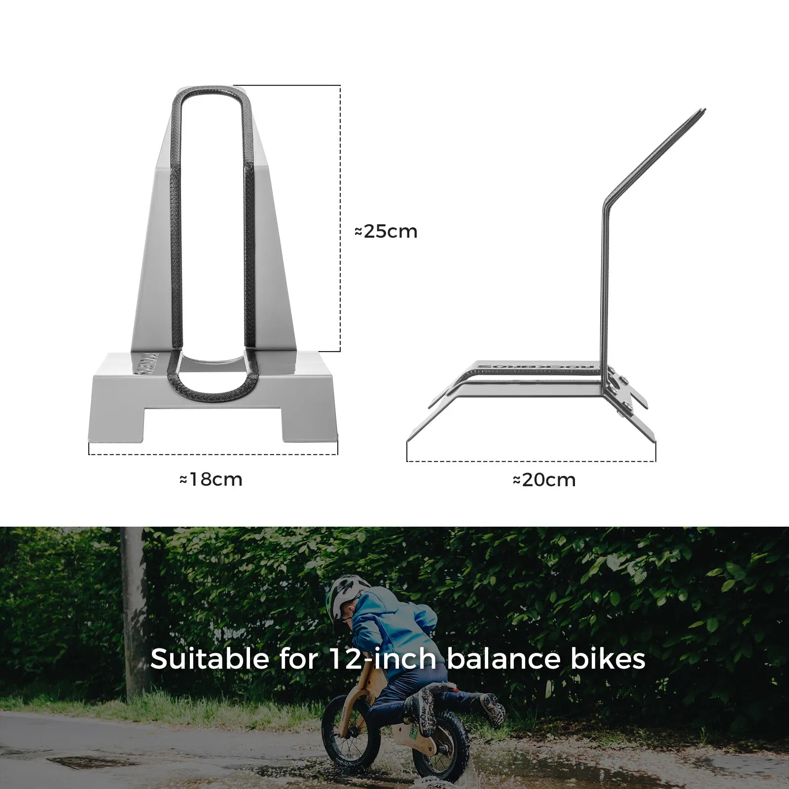 Rockbros L-Shape Kids Bike Stand - Portable Floor Parking Rack for 12" Bicycles, Scooters and Balance Bikes.
#color_grey