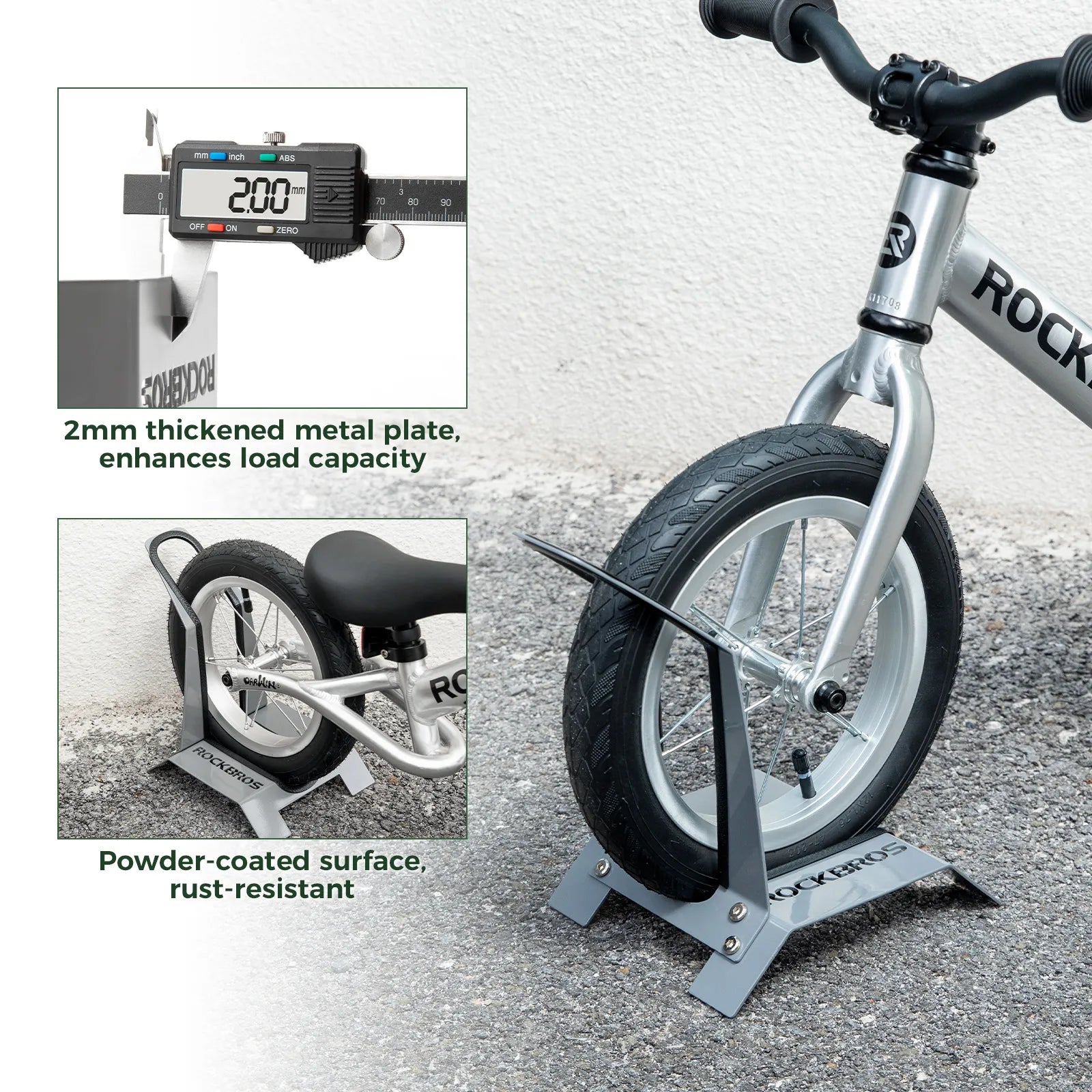 Rockbros L-Shape Kids Bike Stand - Portable Floor Parking Rack for 12" Bicycles, Scooters and Balance Bikes.
#color_grey