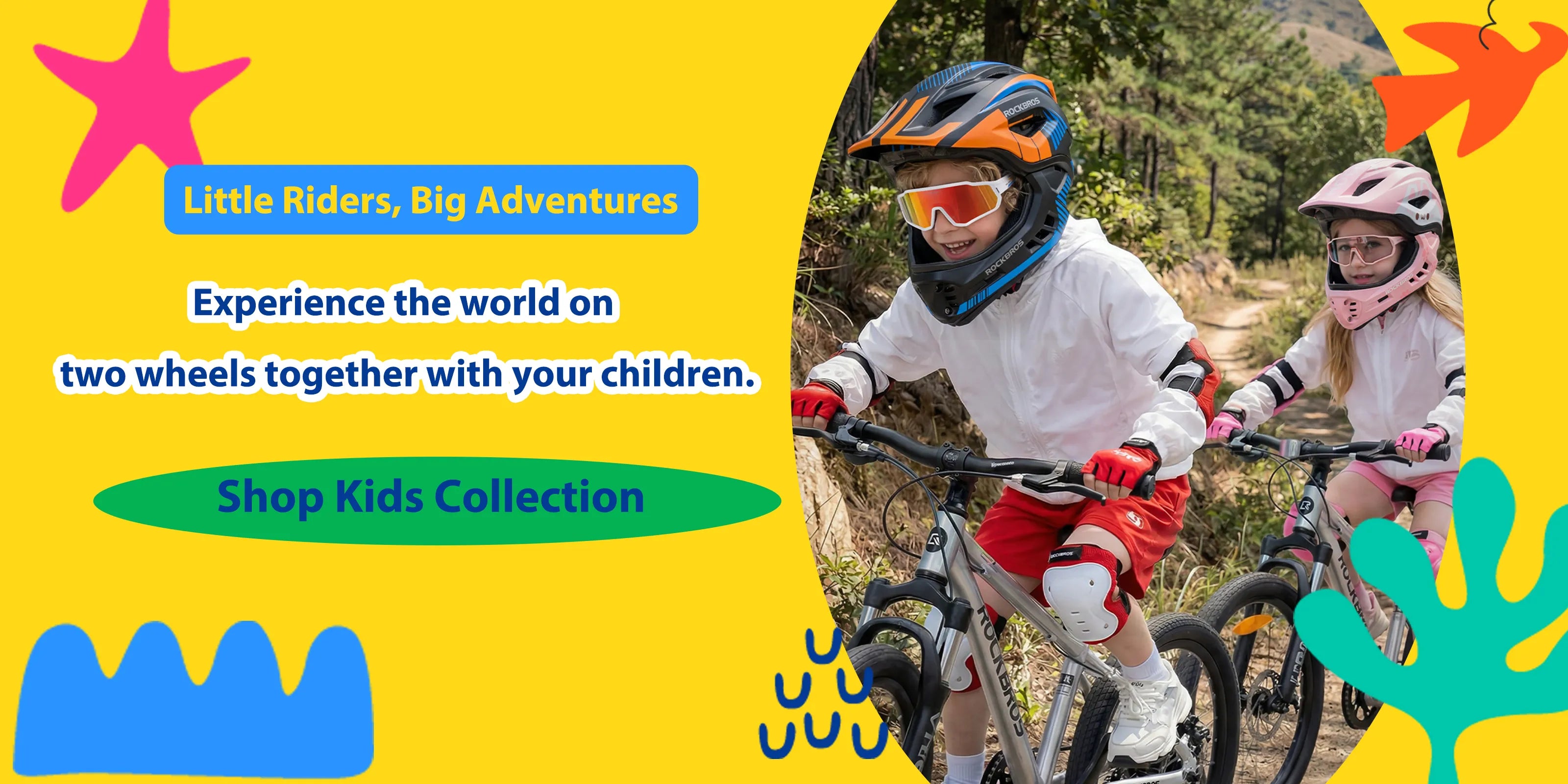 ROCKBROS kids cycling gear including bike helmets, cycling sunglasses and gloves for safe family rides