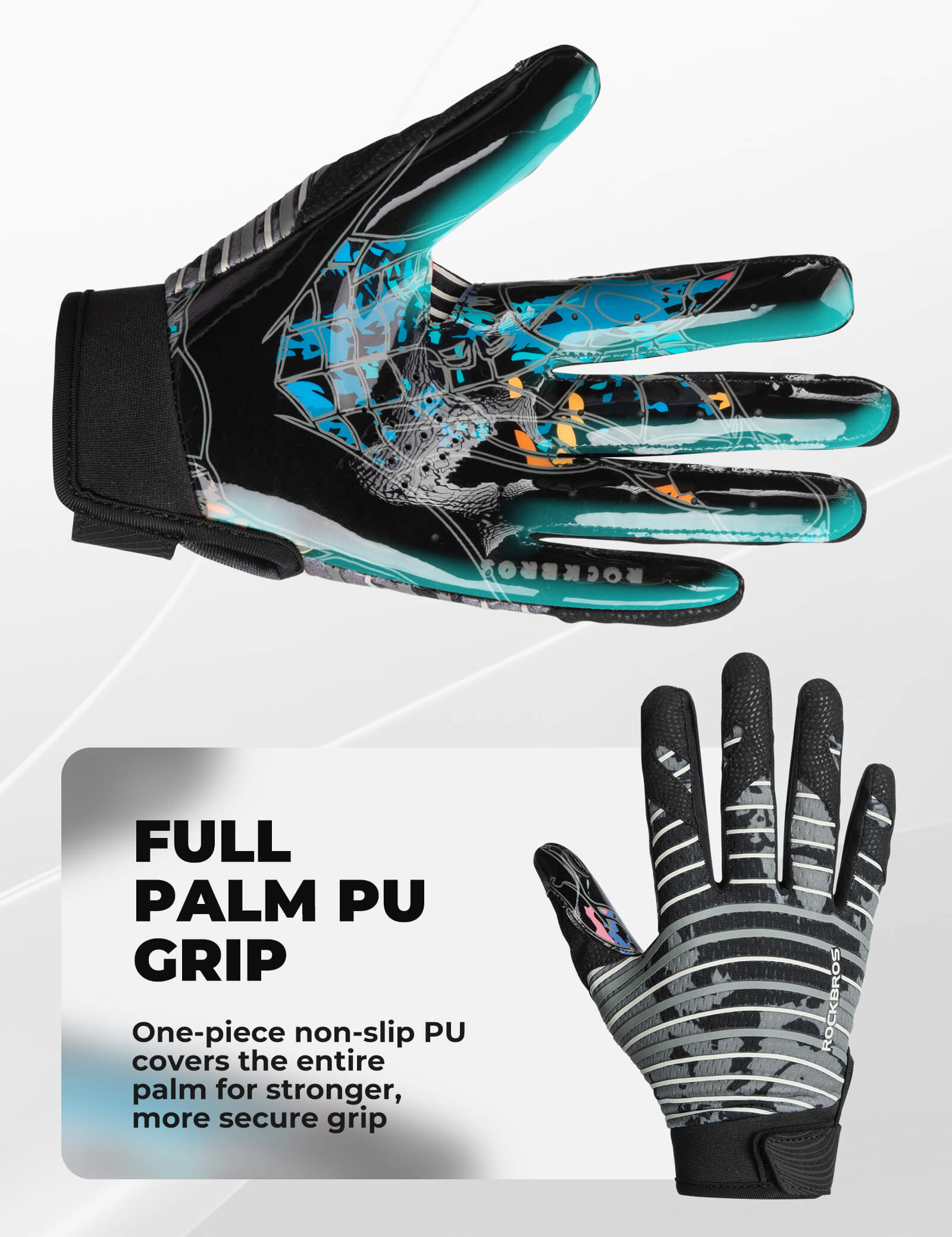 Close-up of ROCKBROS Kids Guardian Grip anti-slip full-finger cycling gloves, ideal for children's bike safety and comfort.