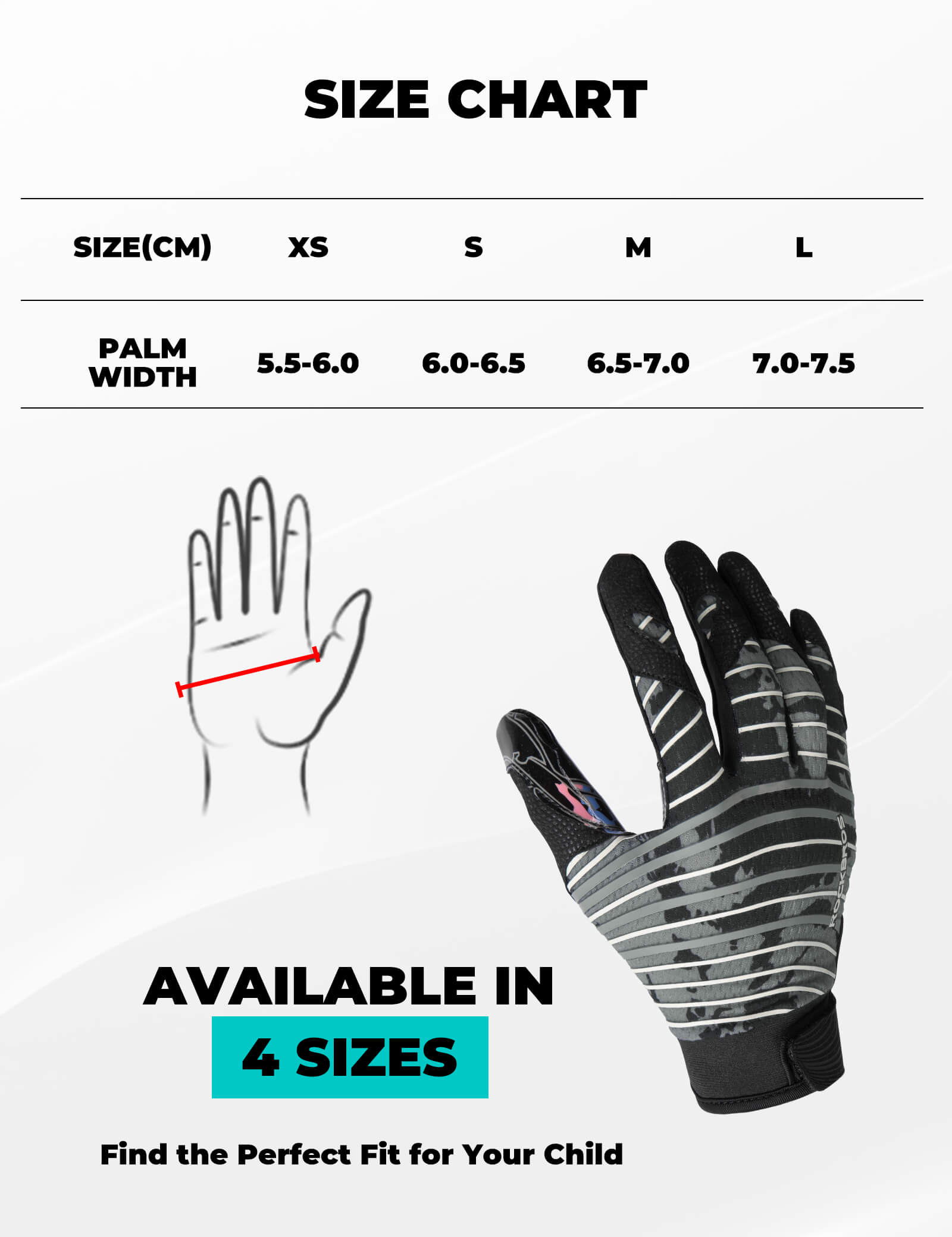 Close-up of ROCKBROS Kids Guardian Grip anti-slip full-finger cycling gloves, ideal for children's bike safety and comfort.