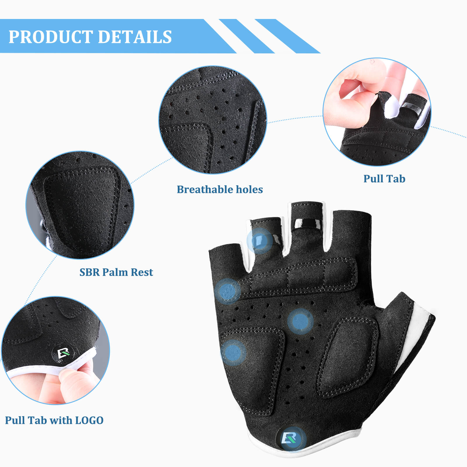 ROCKBROS Kids Half Finger Cycling Gloves in Black - Breathable Padded Bike Mitts for Boys and Girls.