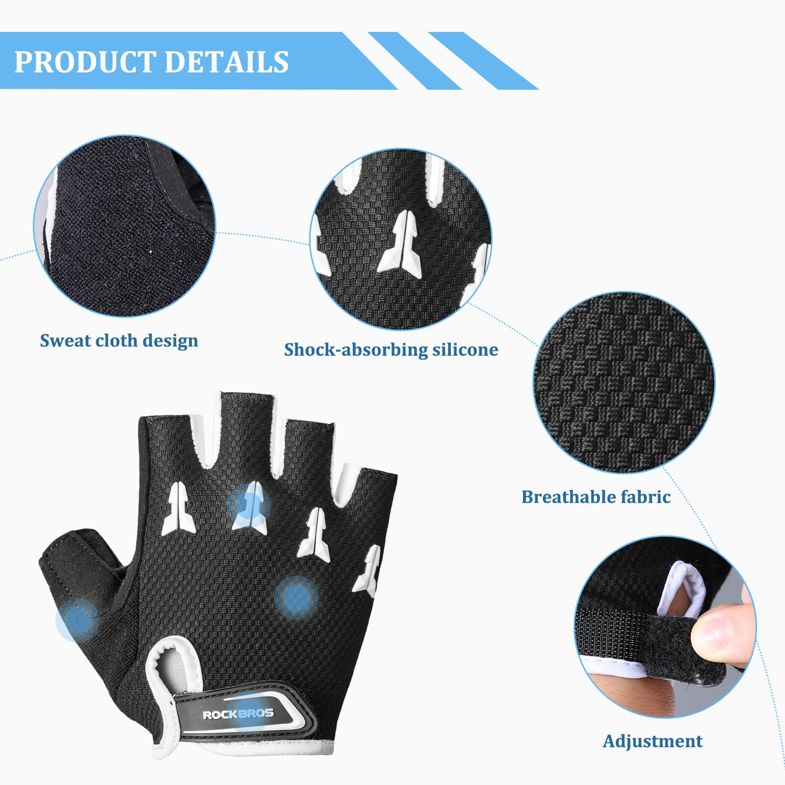 ROCKBROS Kids Half Finger Cycling Gloves in Black - Breathable Padded Bike Mitts for Boys and Girls.