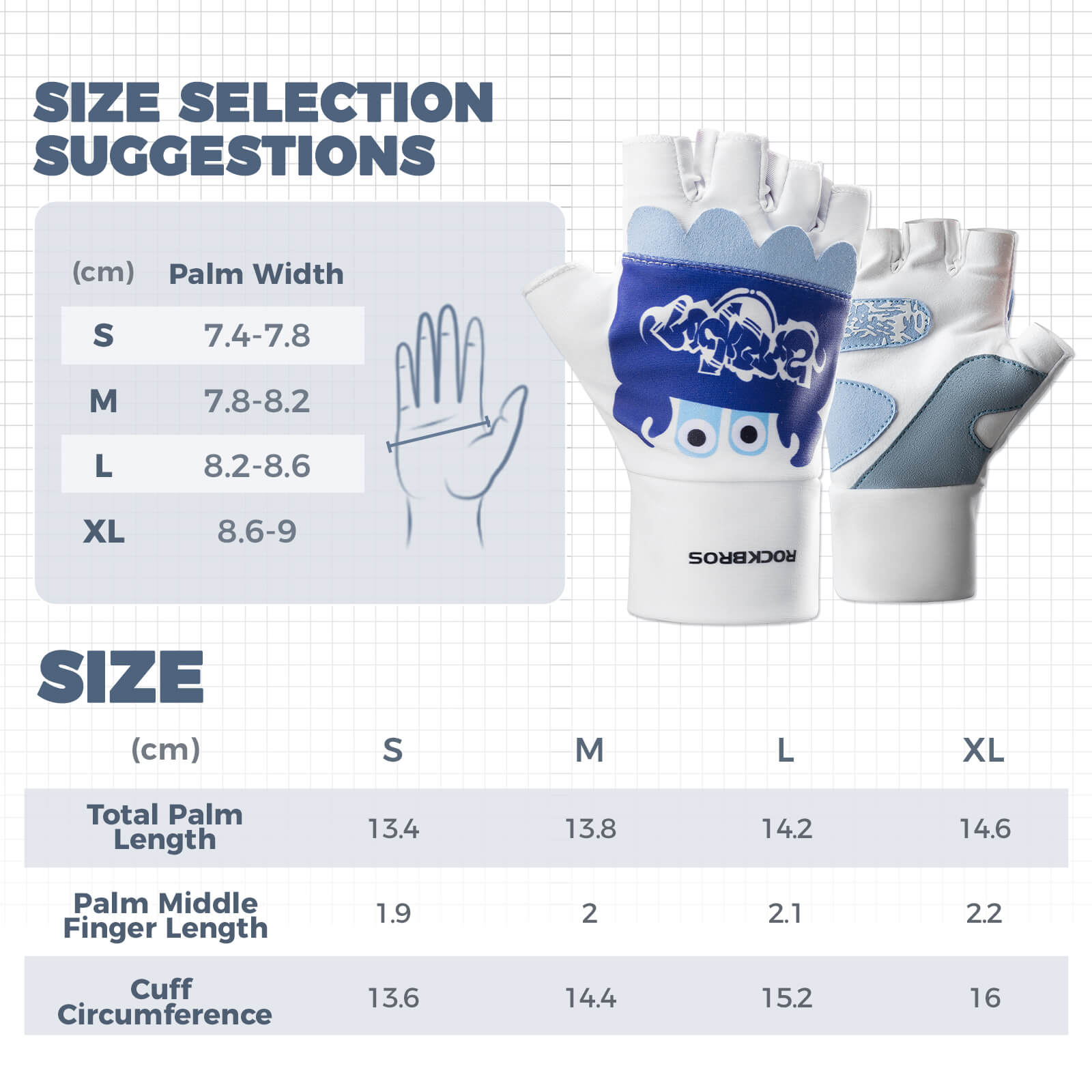 ROCKBROS kids half-finger cycling gloves featuring cute patterns for boys and girls.
#color_sky blue