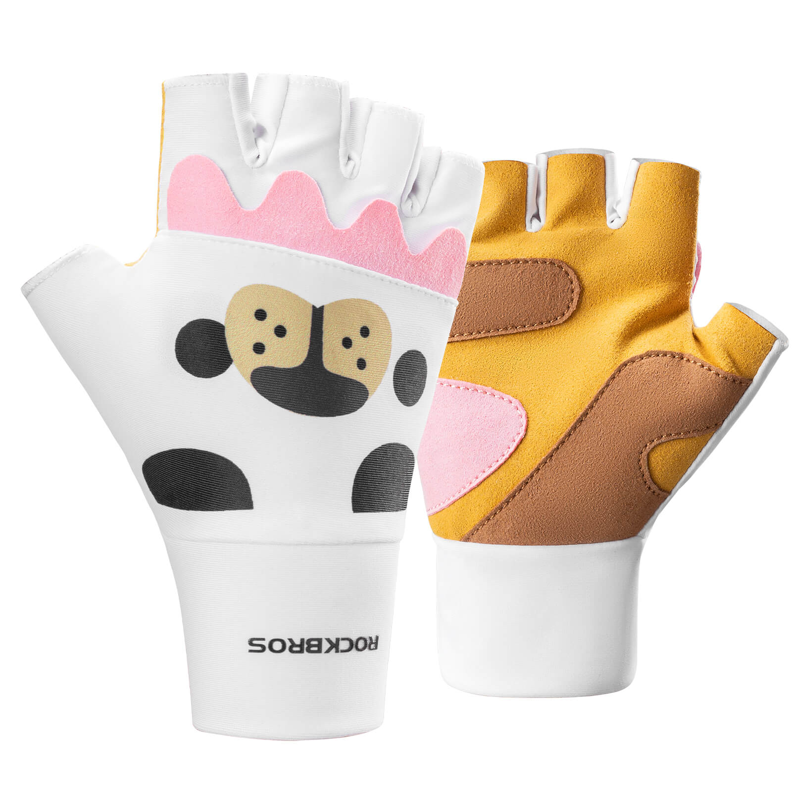 ROCKBROS kids half-finger cycling gloves featuring cute patterns for boys and girls.
#color_white