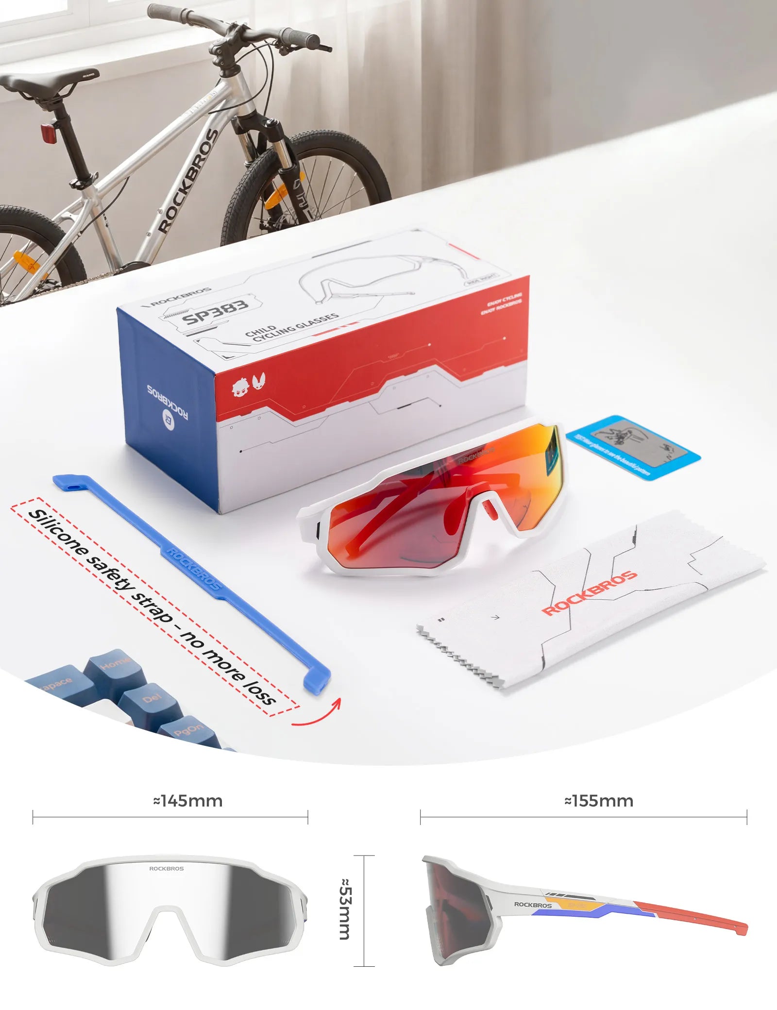 ROCKBROS Children's Sports Sunglasses featuring UV400 Protection and Intelligent Photochromic Lens Technology.
#color_black