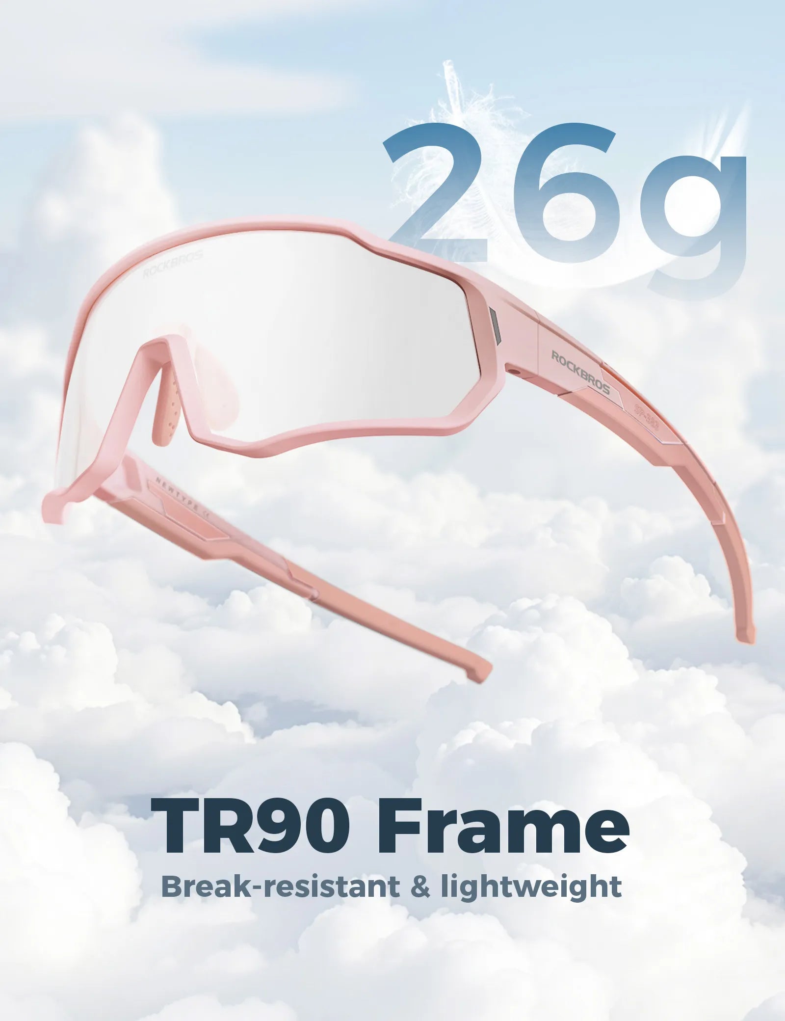 ROCKBROS Children's Sports Sunglasses featuring UV400 Protection and Intelligent Photochromic Lens Technology.
#color_pink