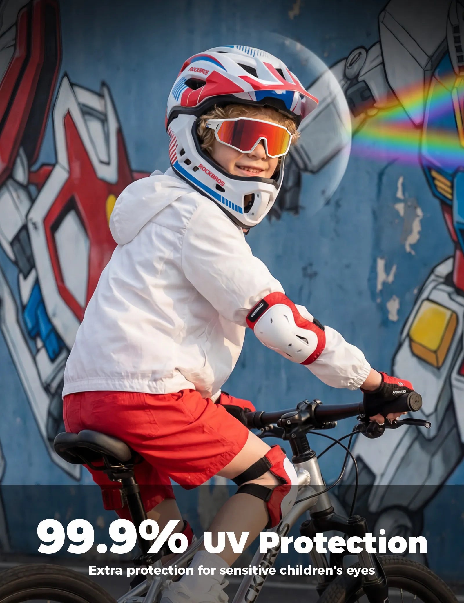 ROCKBROS Children's Sports Sunglasses featuring UV400 Protection and Intelligent Photochromic Lens Technology.
#color_white