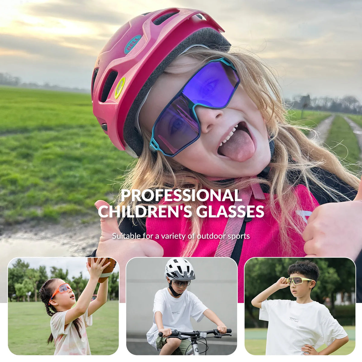 ROCKBROS kids photochromic bike sunglasses with adjustable frame.
#color_blue