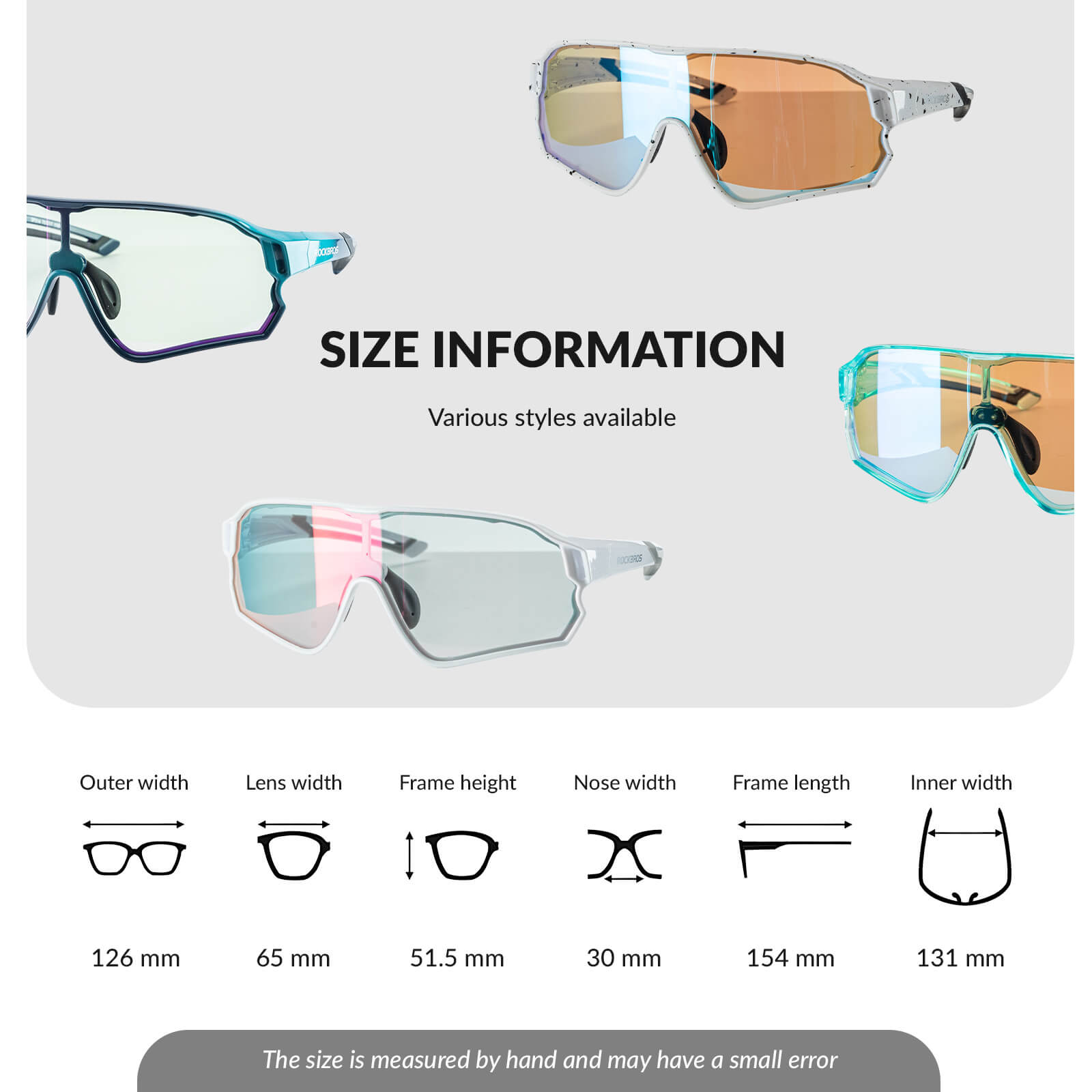 ROCKBROS kids photochromic bike sunglasses with adjustable frame.
#color_sky blue