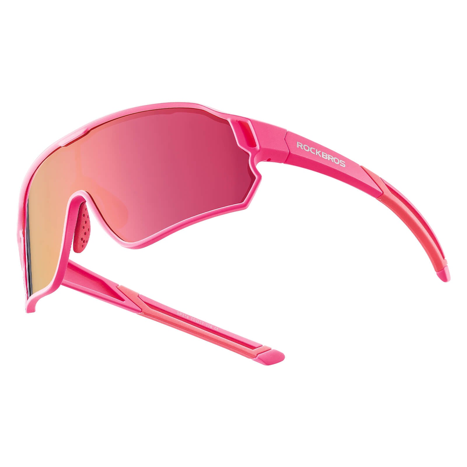 ROCKBROS polarised kids cycling sunglasses worn by child.
#color_pink
