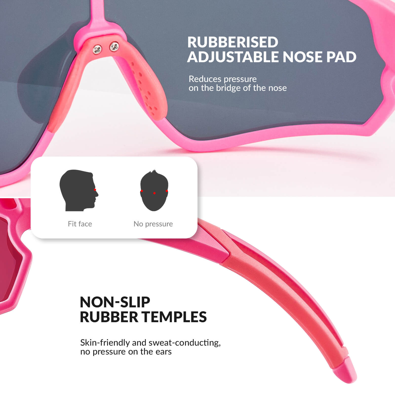 ROCKBROS polarised kids cycling sunglasses worn by child.
#color_pink