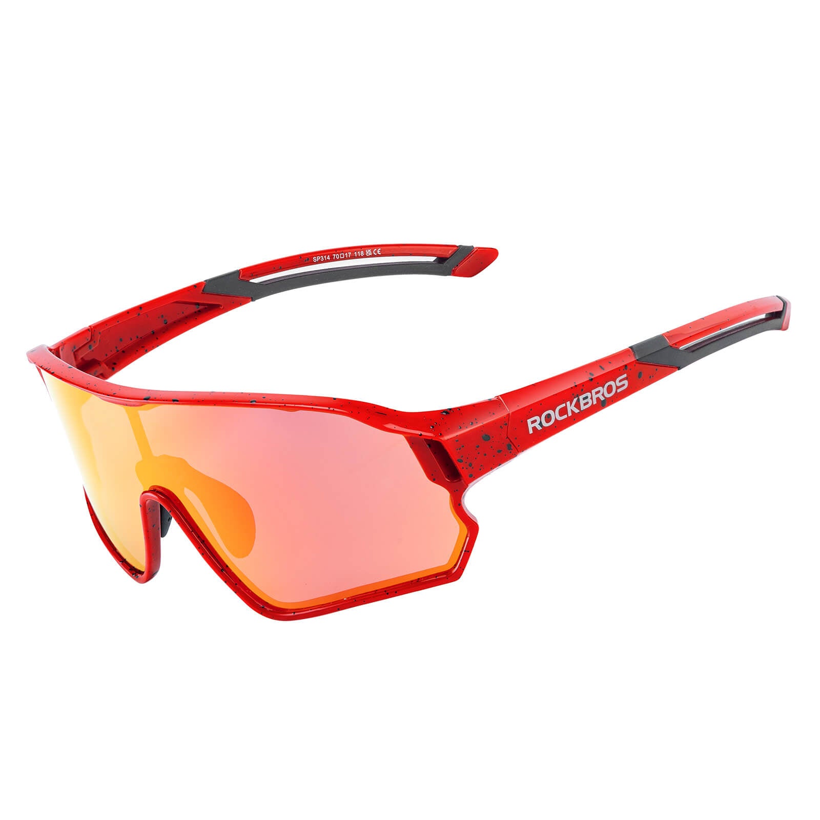 ROCKBROS polarised kids cycling sunglasses worn by child.
#color_red