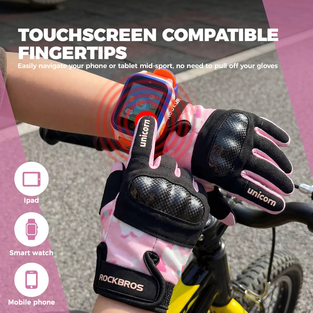 ROCKBROS Kids Full Finger Sports Gloves with Impact Resistant PVC Knuckle Guard for Cycling and BMX.
#color_purple